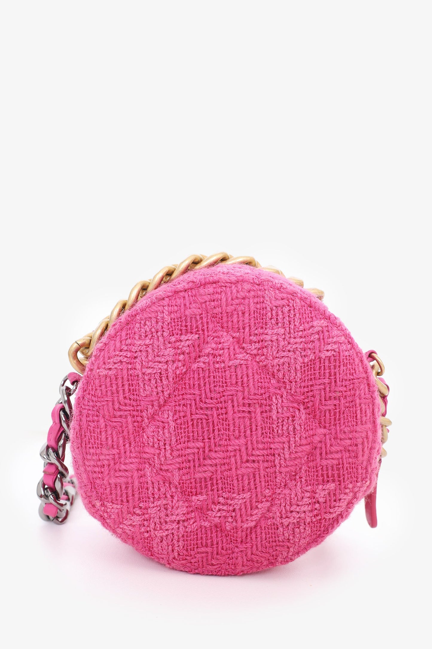 Pre-Loved Chanel™ 2019-20 Fuchsia Tweed 19 Round Clutch with Coin Purse