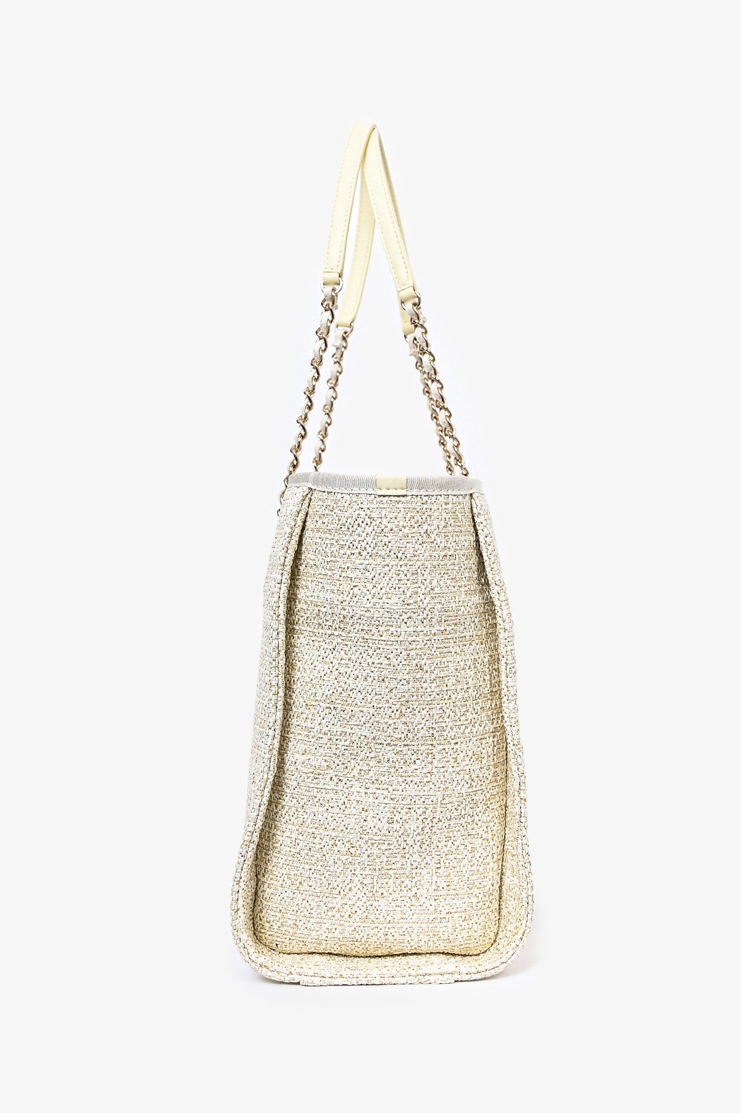 Pre-Loved Chanel™ 2021/22 Beige/Gold Metallic Tweed Small Deauville Shopping Tote