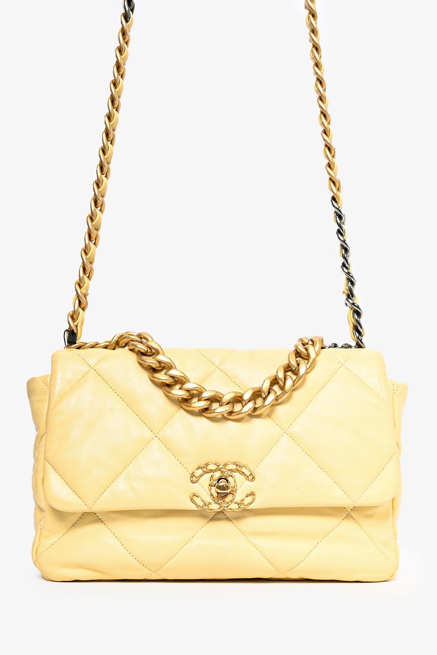 Pre-Loved Chanel™ 2019/2020 Yellow Lambskin Leather Quilted CC Flap Bag