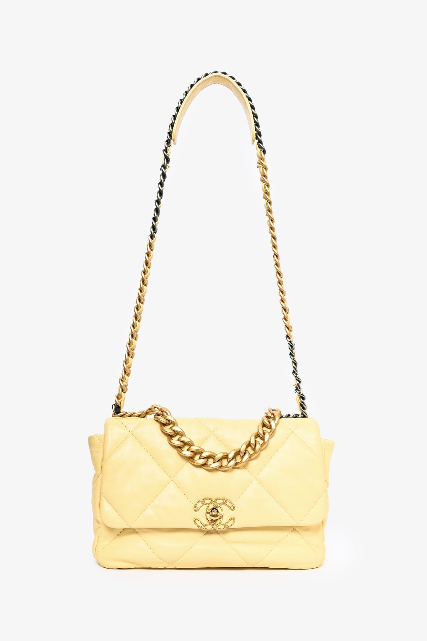 Pre-Loved Chanel™ 2019/2020 Yellow Lambskin Leather Quilted CC Flap Bag