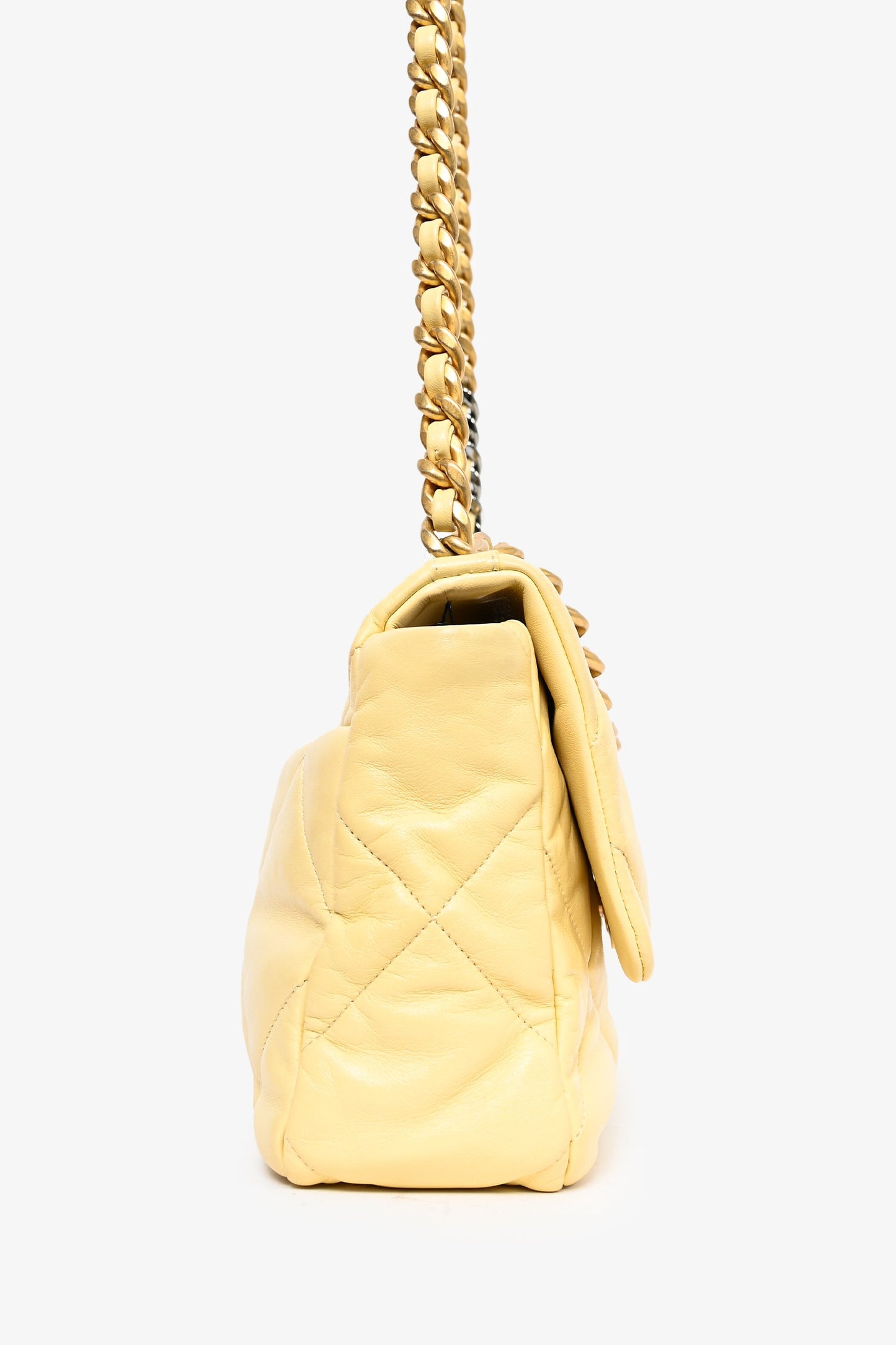 Pre-Loved Chanel™ 2019/2020 Yellow Lambskin Leather Quilted CC Flap Bag