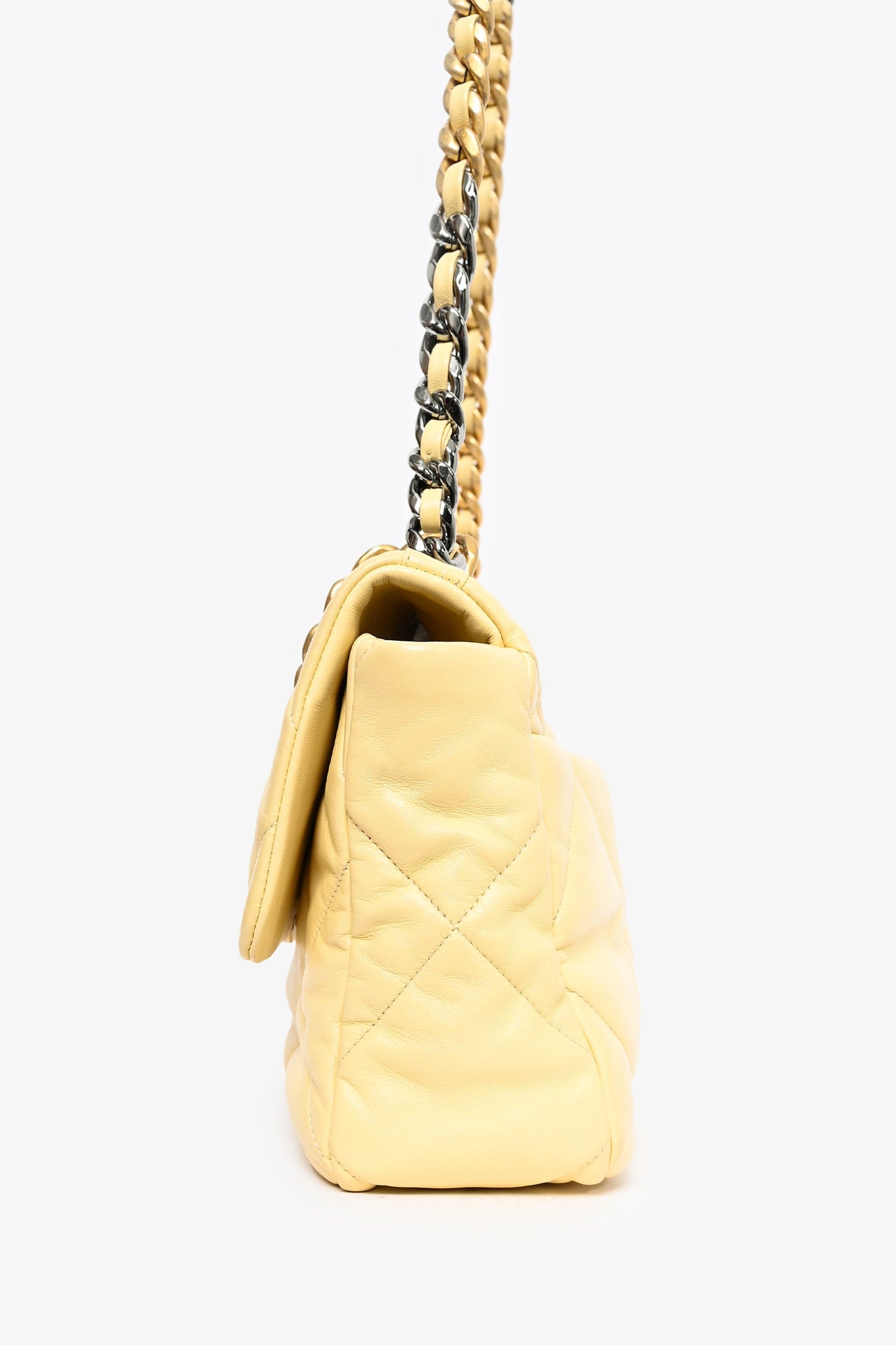 Pre-Loved Chanel™ 2019/2020 Yellow Lambskin Leather Quilted CC Flap Bag