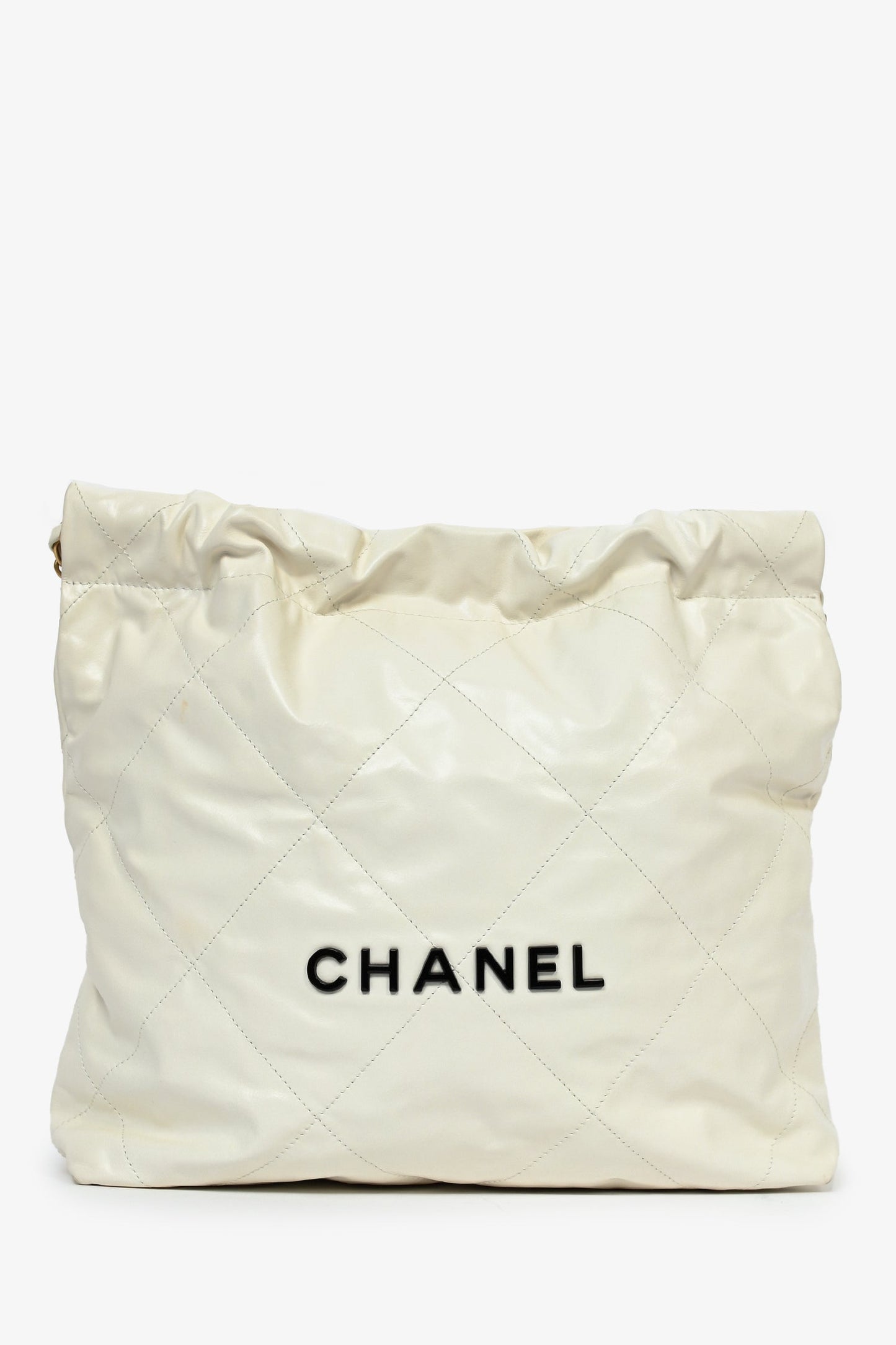 Pre-Loved Chanel™ White Leather Small Chanel 22 Shoulder Bag