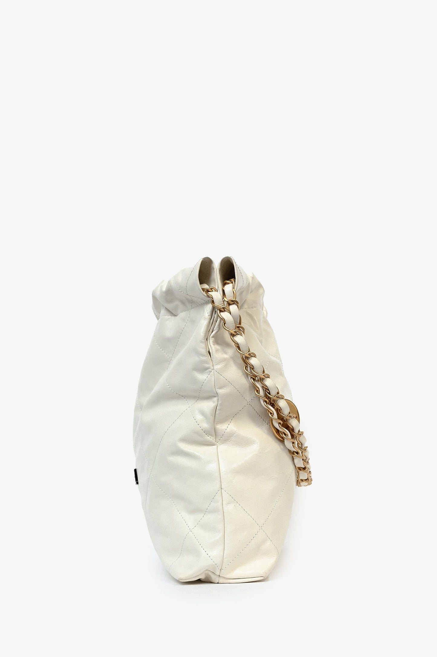 Pre-Loved Chanel™ White Leather Small Chanel 22 Shoulder Bag