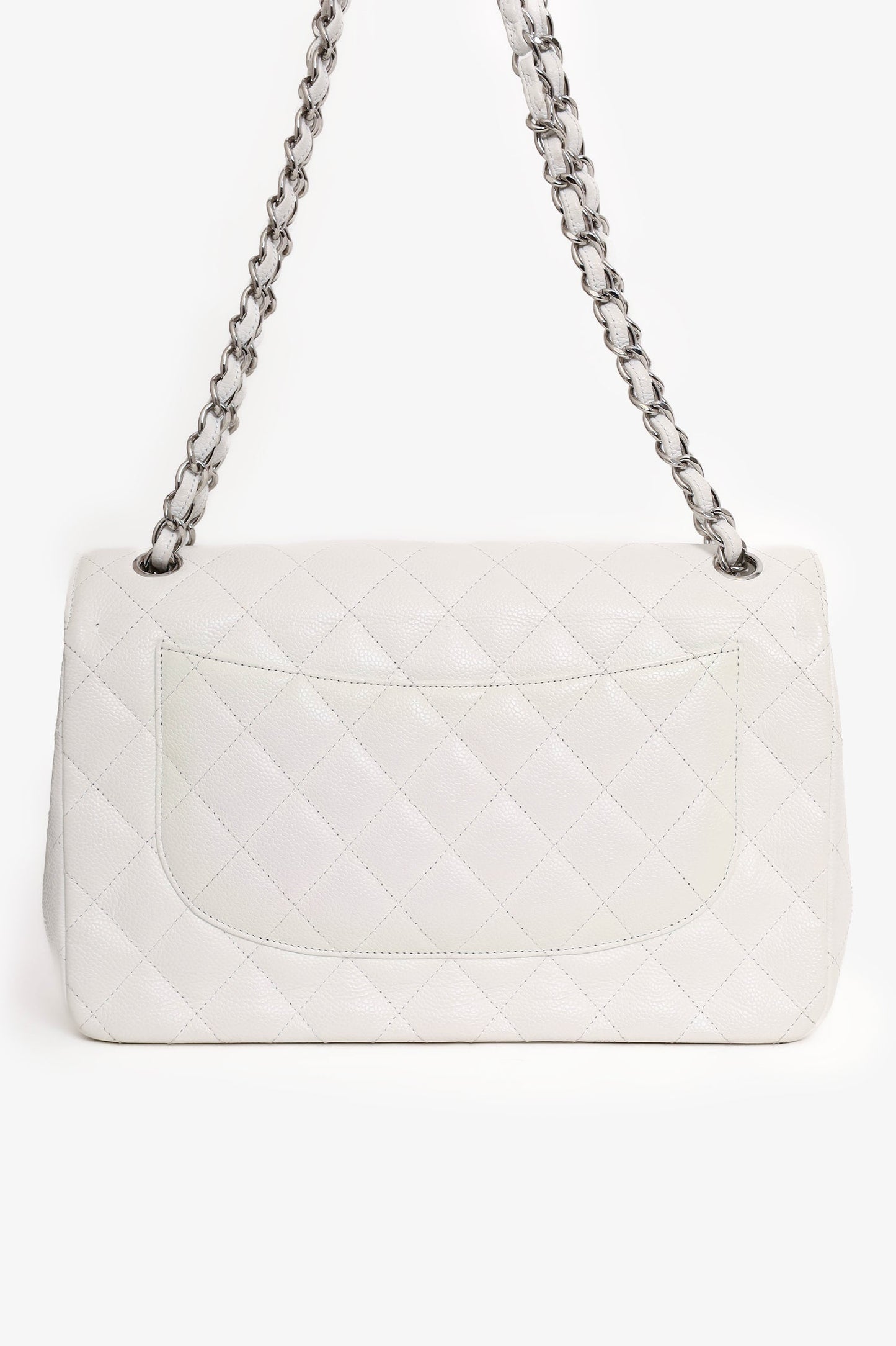Pre-Loved Chanel™ 2011 White Caviar Leather Jumbo Classic Flap Shoulder Bag