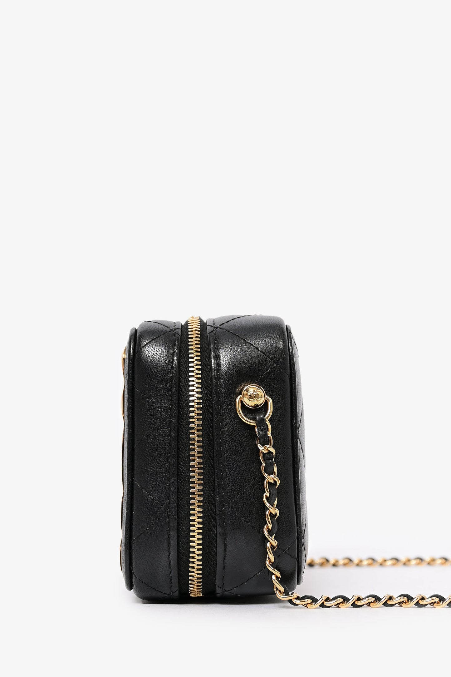 Pre-Loved Chanel™ 2021 Black Leather Gold CC Plate Mini Vanity Crossbody
