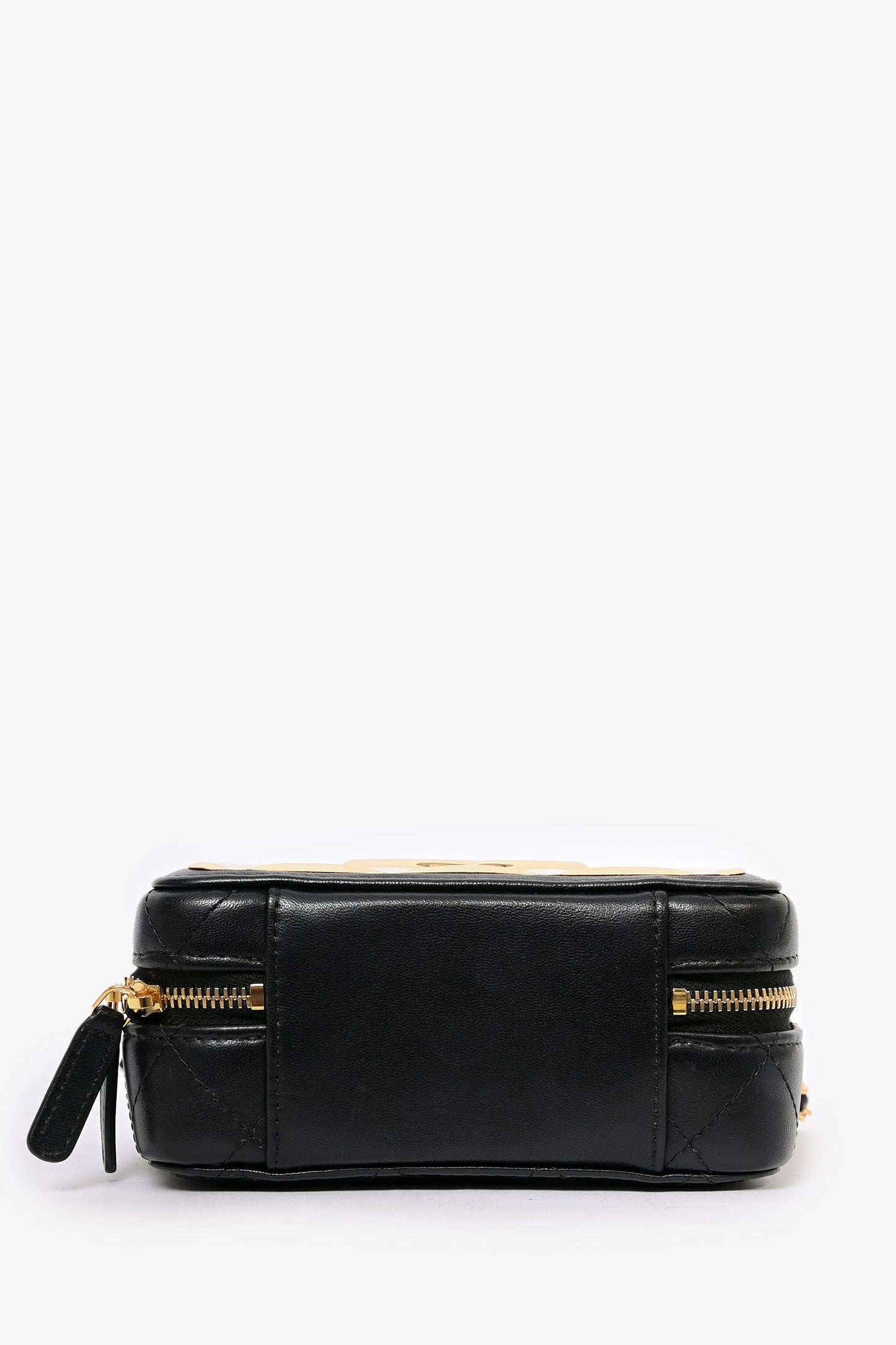 Pre-Loved Chanel™ 2021 Black Leather Gold CC Plate Mini Vanity Crossbody