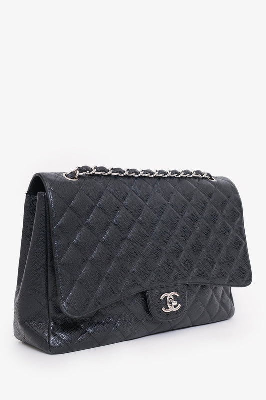 Pre-loved Chanel™ 2009-10 Black Caviar Leather Maxi Single Flap Shoulder Bag