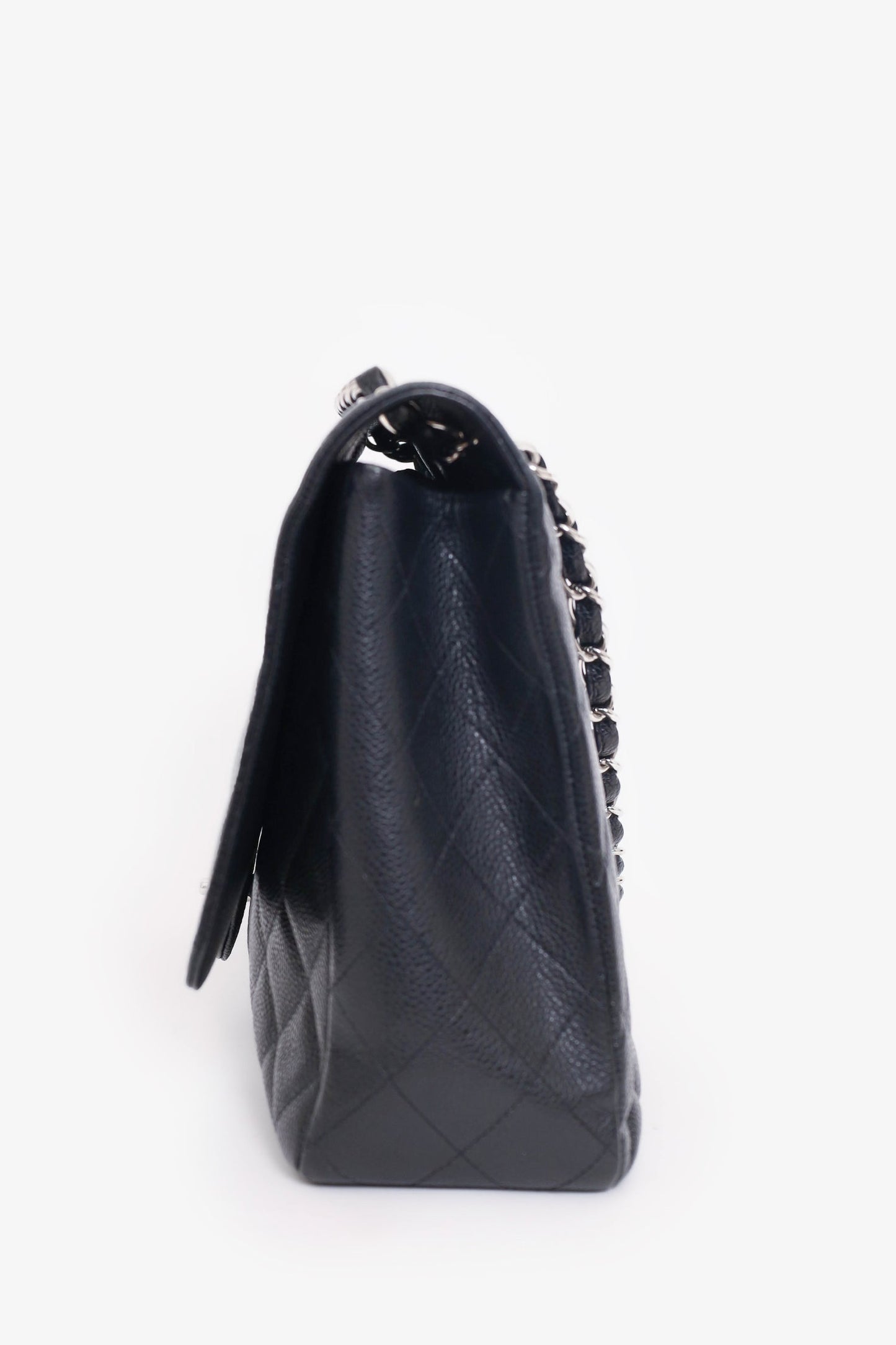 Pre-loved Chanel™ 2009-10 Black Caviar Leather Maxi Single Flap Shoulder Bag