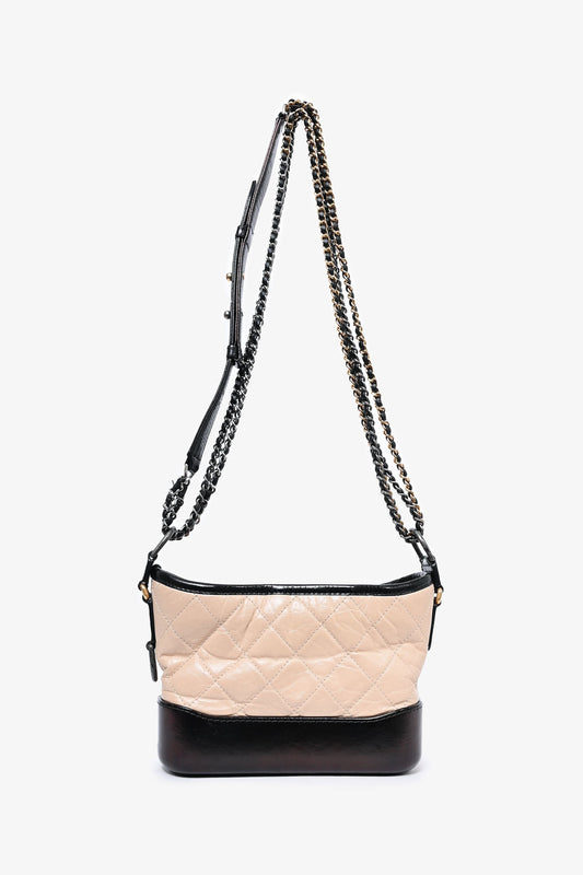 Pre-loved Chanel™ 2018 Beige/Black Quilted Small Gabrielle Shoulder Bag (As Is)