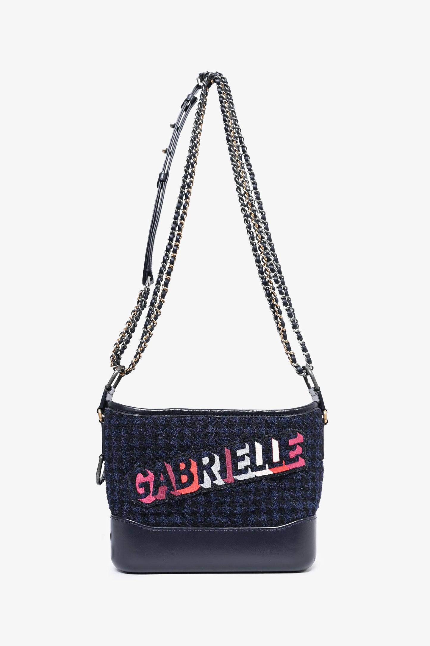 Pre-Loved Chanel™ 2017 Black Leather/Navy Tweed Small Gabrielle Shoulder Bag (As Is)