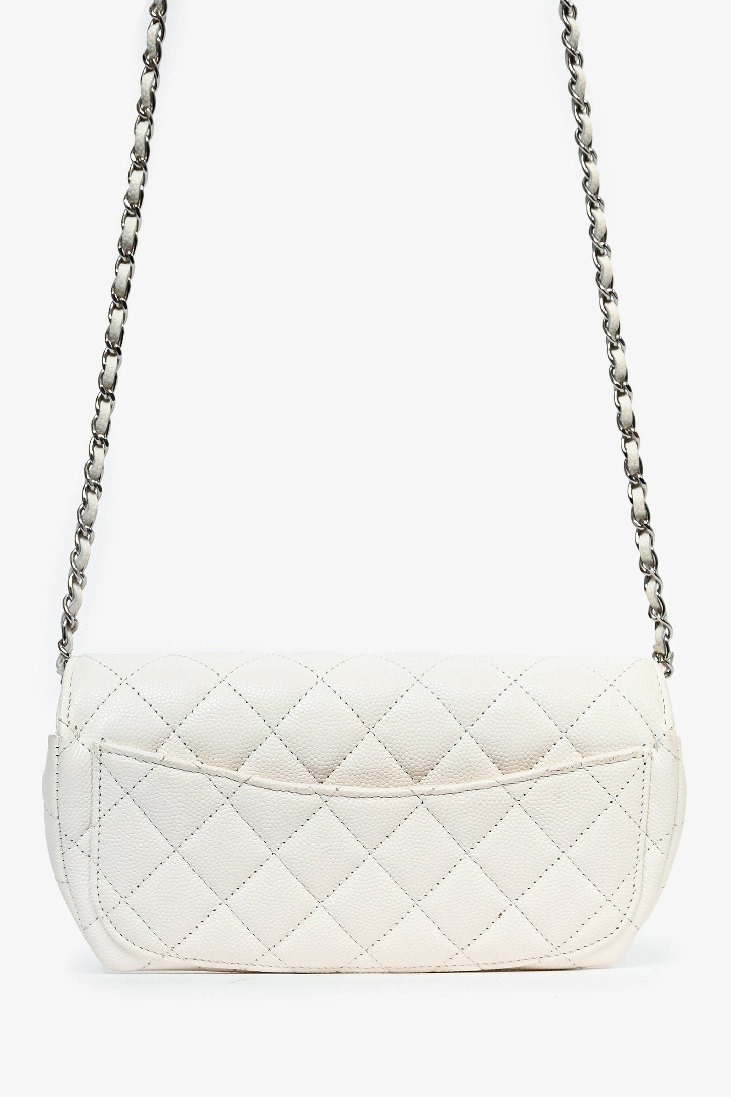Pre-Loved Chanel™ 2021 White Caviar Leather Sunglass Case with Chain