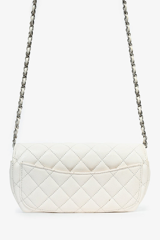 Pre-Loved Chanel™ 2021 White Caviar Leather Sunglass Case with Chain