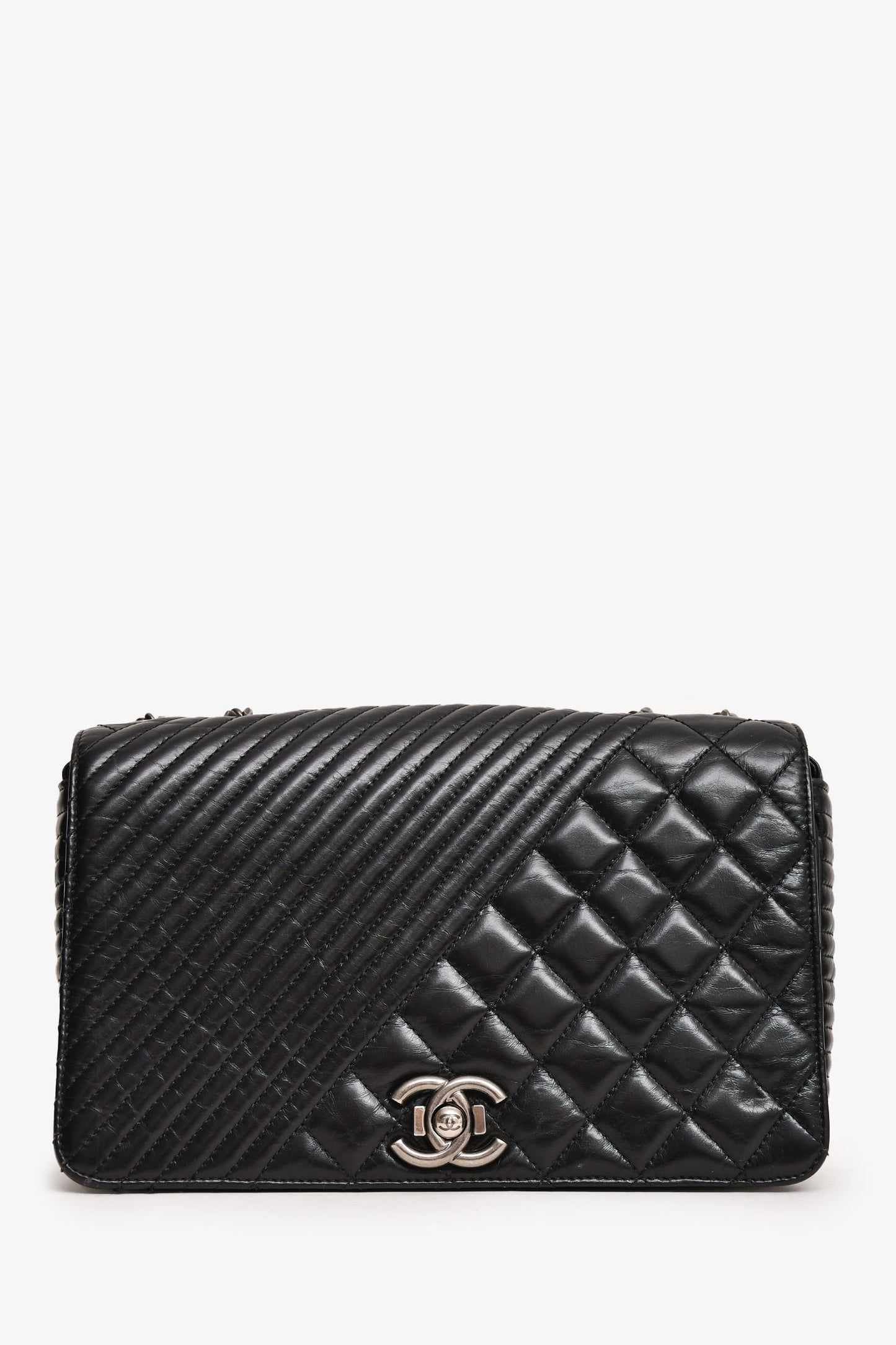 Pre-Loved Chanel™ 2014 Black Glazed Leather Coco Boy Flap Bag