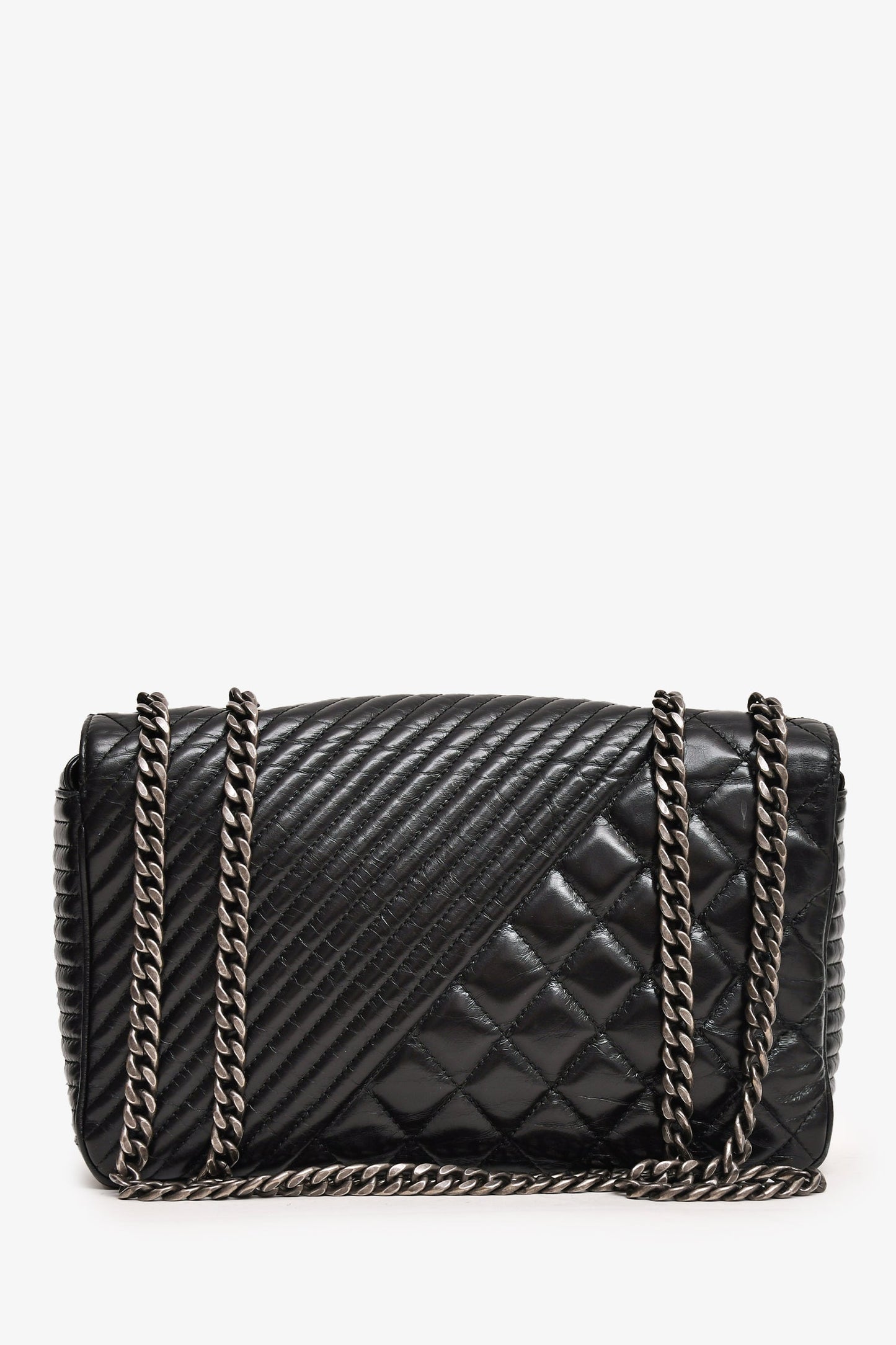 Pre-Loved Chanel™ 2014 Black Glazed Leather Coco Boy Flap Bag