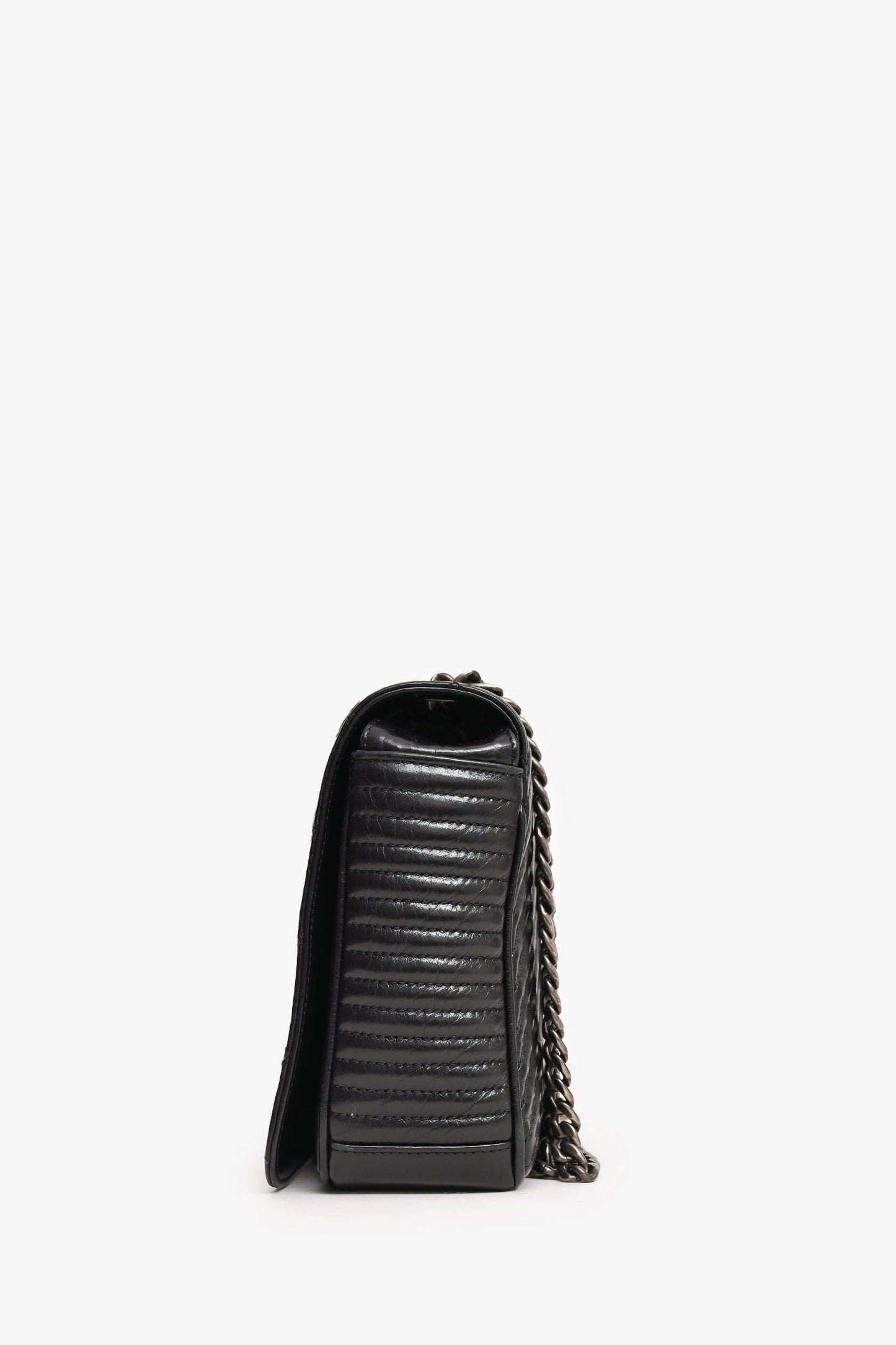 Pre-Loved Chanel™ 2014 Black Glazed Leather Coco Boy Flap Bag