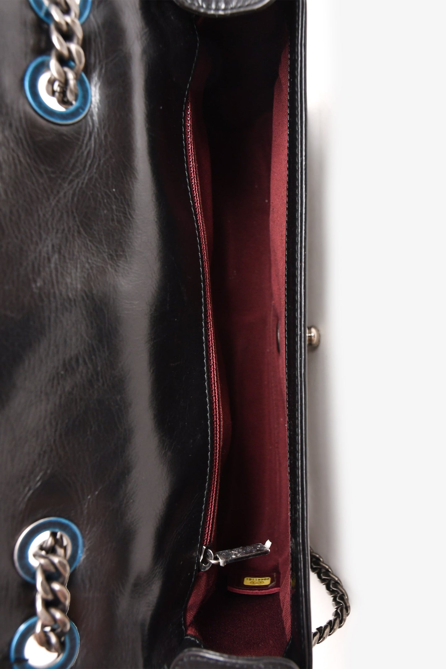 Pre-Loved Chanel™ 2014 Black Glazed Leather Coco Boy Flap Bag