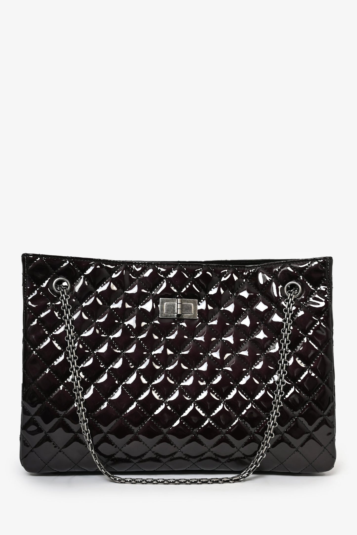 Pre-Loved Chanel™  2011/12 Dark Purple Patent Quilted Leather 2.55 Reissue Tote Bag