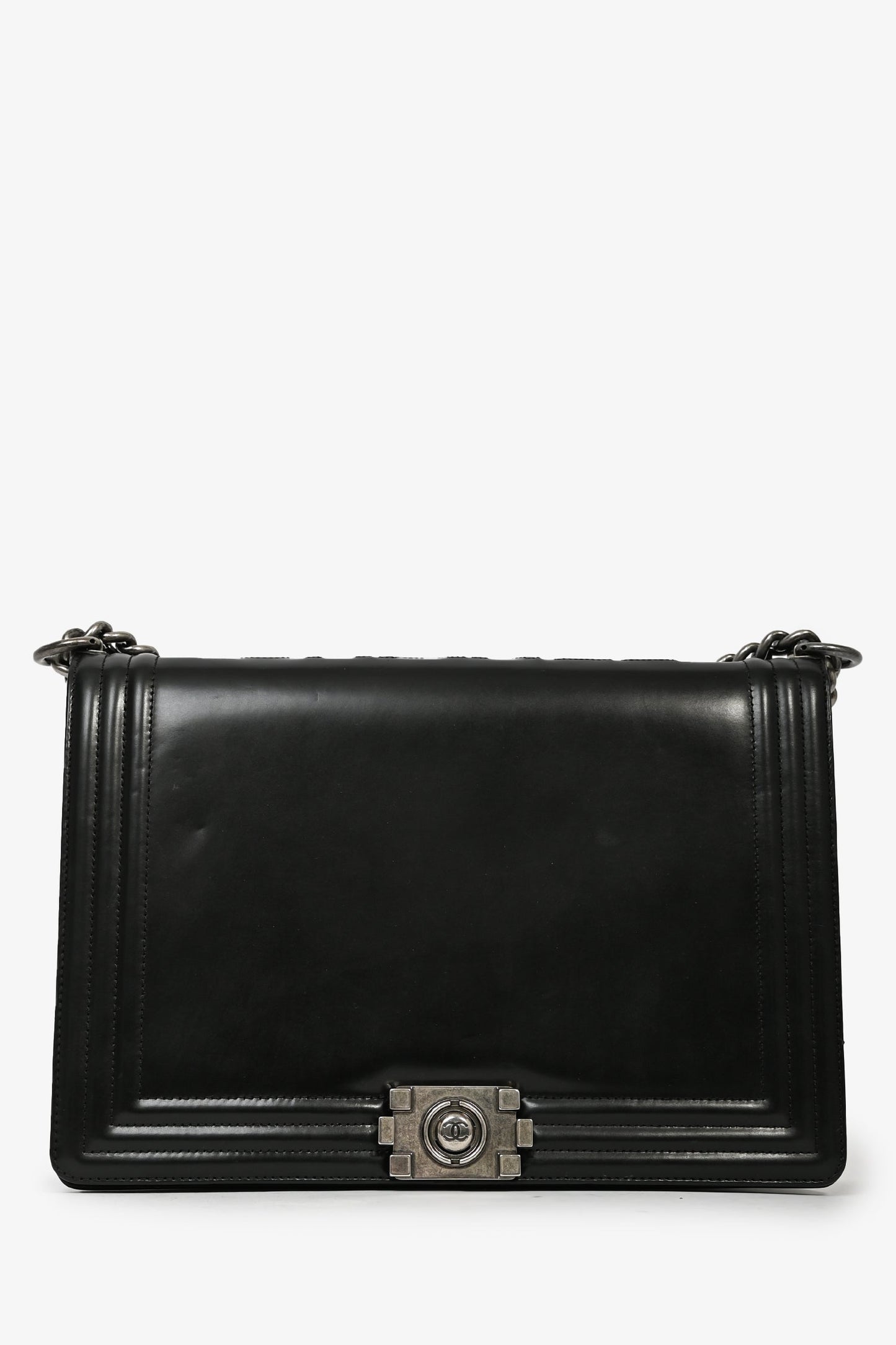 Pre-Loved Chanel™ Black Calfskin Leather Large Boy Bag