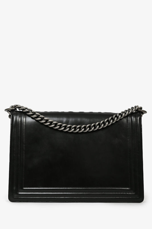 Pre-Loved Chanel™ Black Calfskin Leather Large Boy Bag