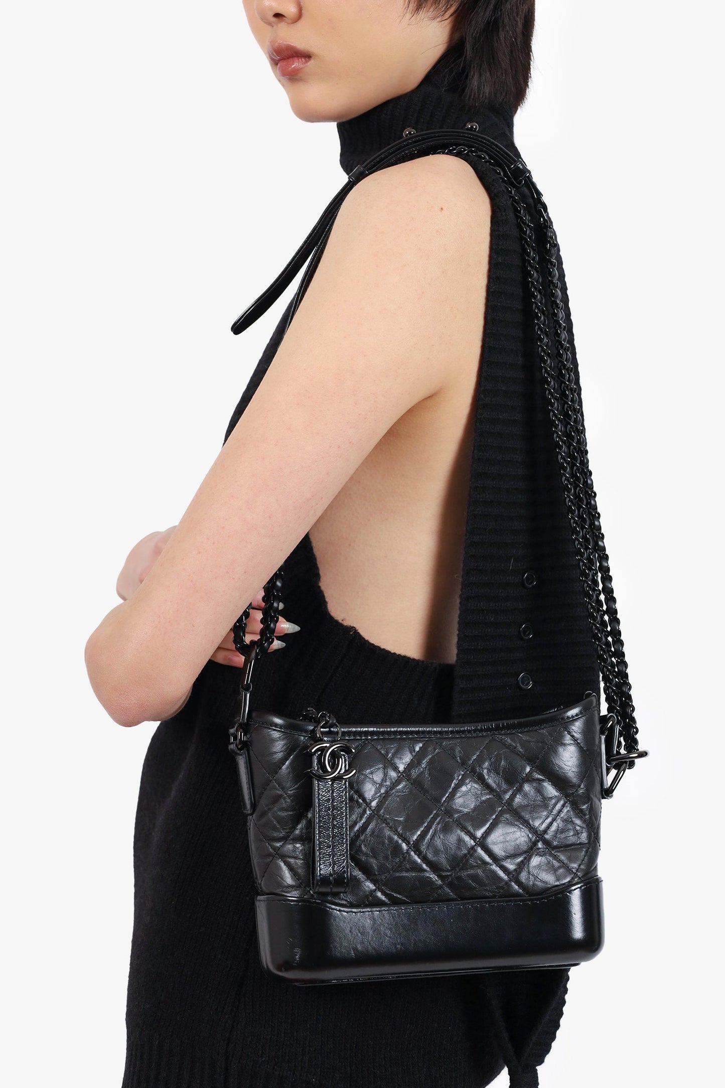Pre-Loved Chanel™ 2019 So Black Quilted Leather Small Gabrielle Crossbody Bag