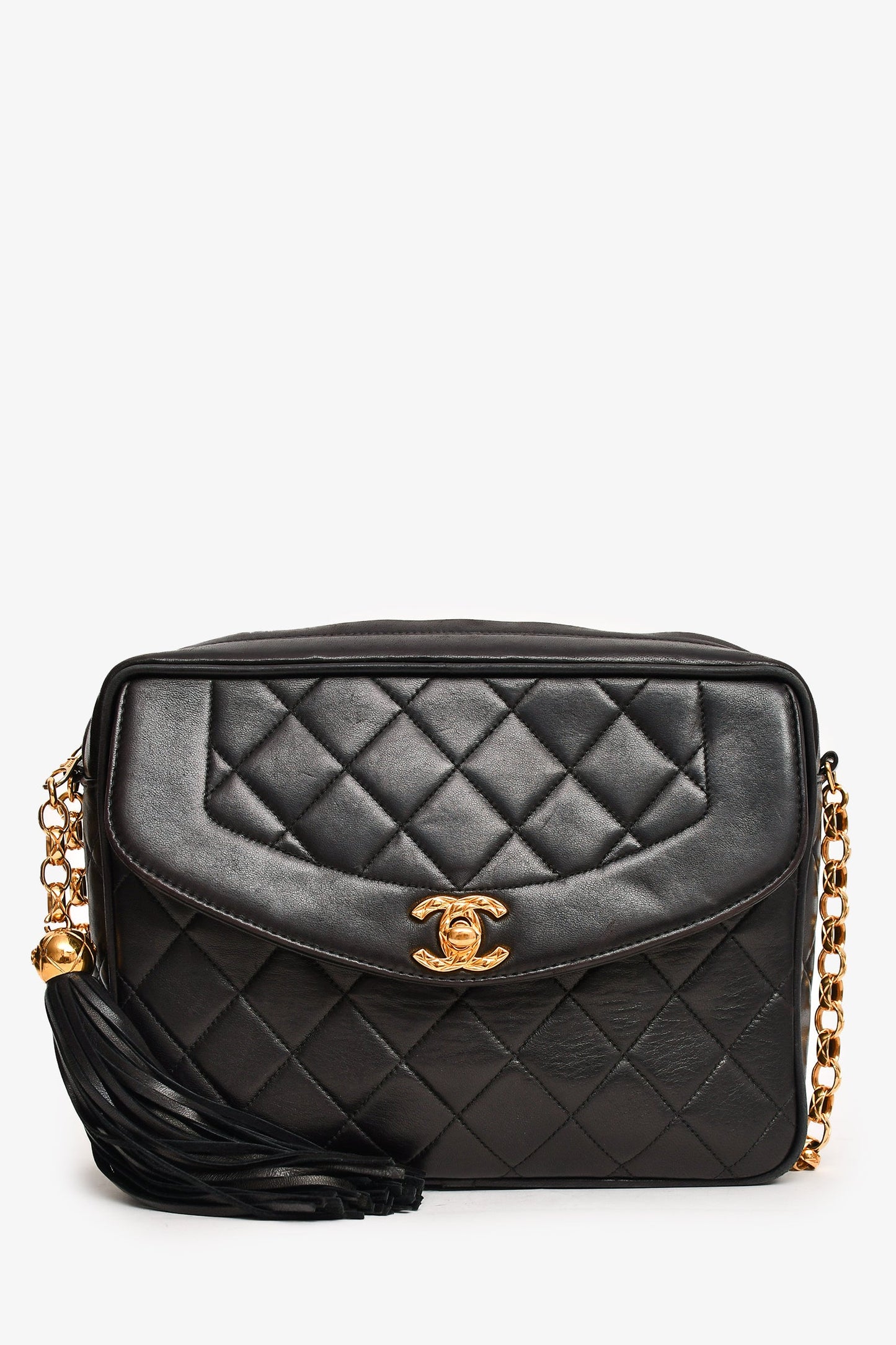 Pre-Loved Chanel™ 1991-4 Black Leather Quilted Turn Lock Camera Crossbody