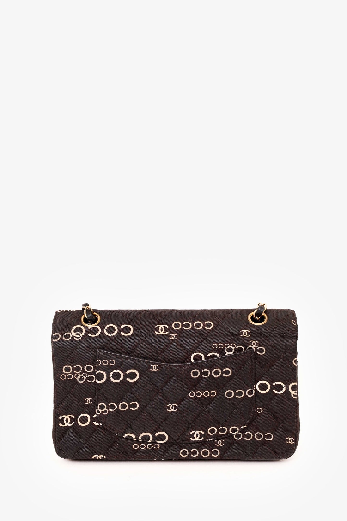 Pre-Loved Chanel™ 2002-03 Black/White Denim Quilted Coco Print Medium Double Flap Bag