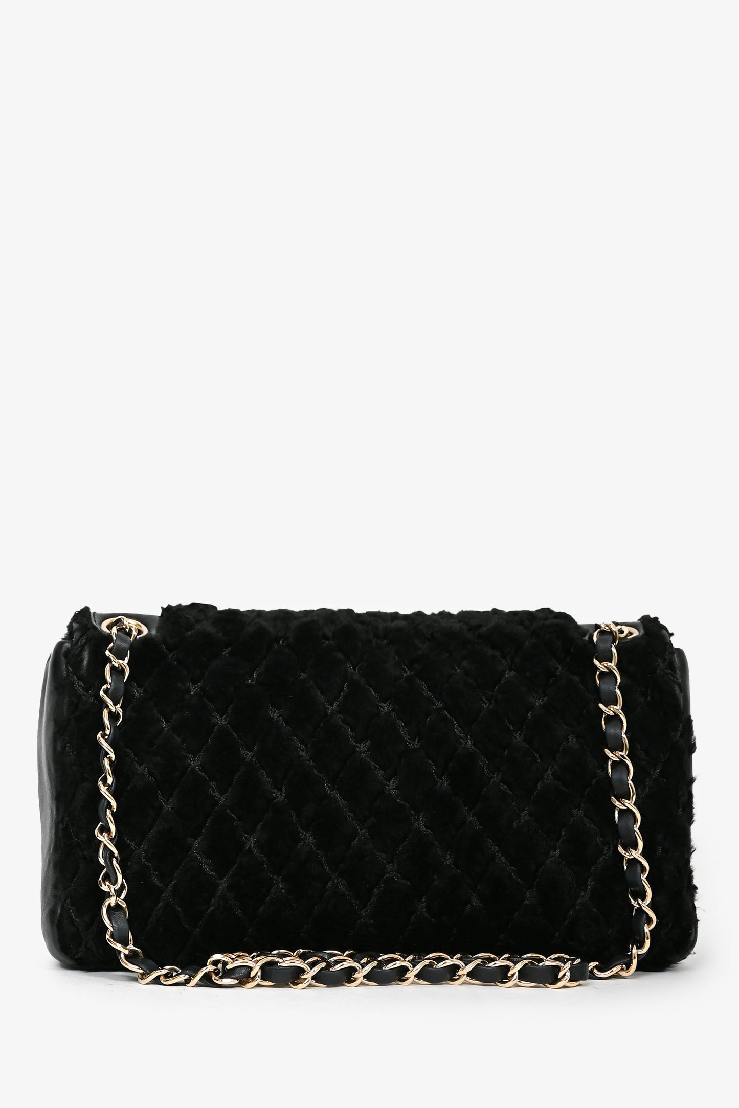 Pre-loved Chanel™ 2008/09 Black Rabbit Fur/Calfskin Leather Flap Bag