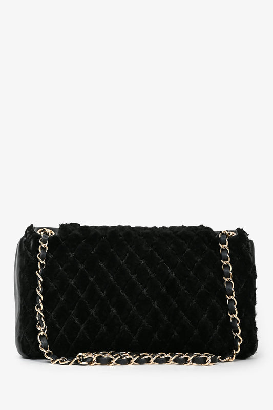 Pre-loved Chanel™ 2008/09 Black Rabbit Fur/Calfskin Leather Flap Bag