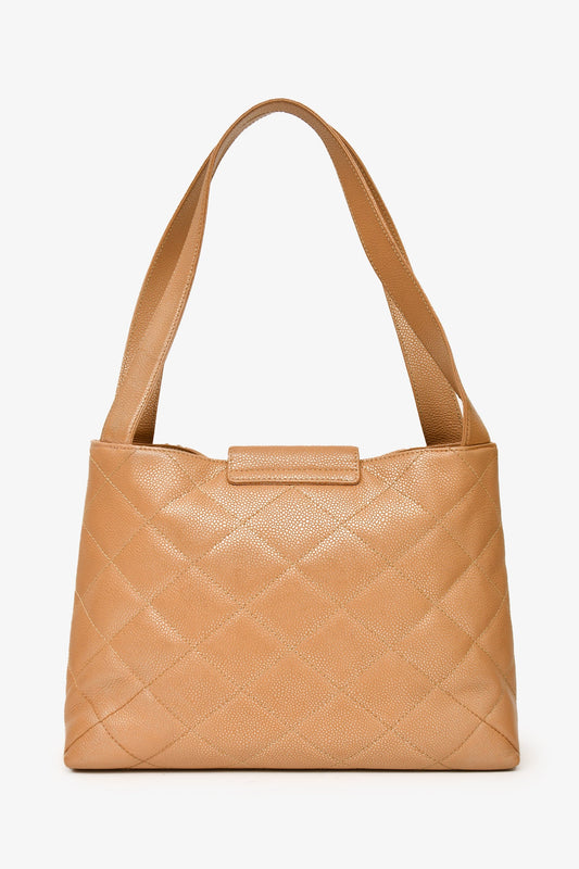 Pre-Loved Chanel™ 2000-02 Beige Caviar Leather Coco Mark Shoulder Bag