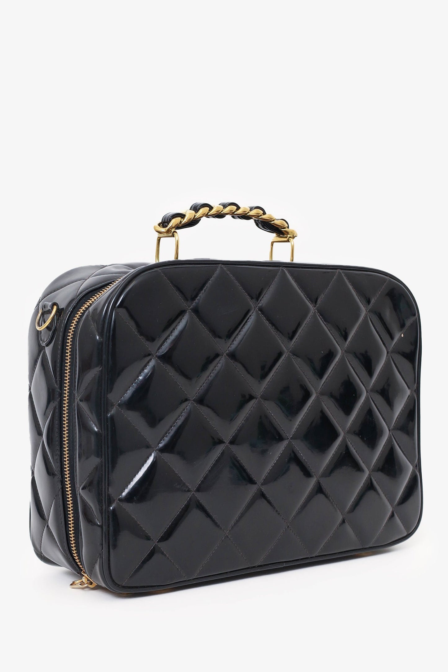 Pre-Loved Chanel™ 1994-96 Black Patent Leather Large Vanity Case