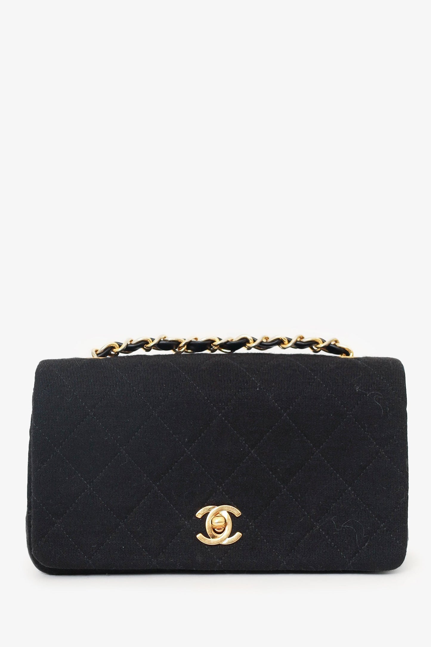 Pre-Loved Chanel™ 1989-91 Black Jersey/Lambskin Mini Full Flap Bag