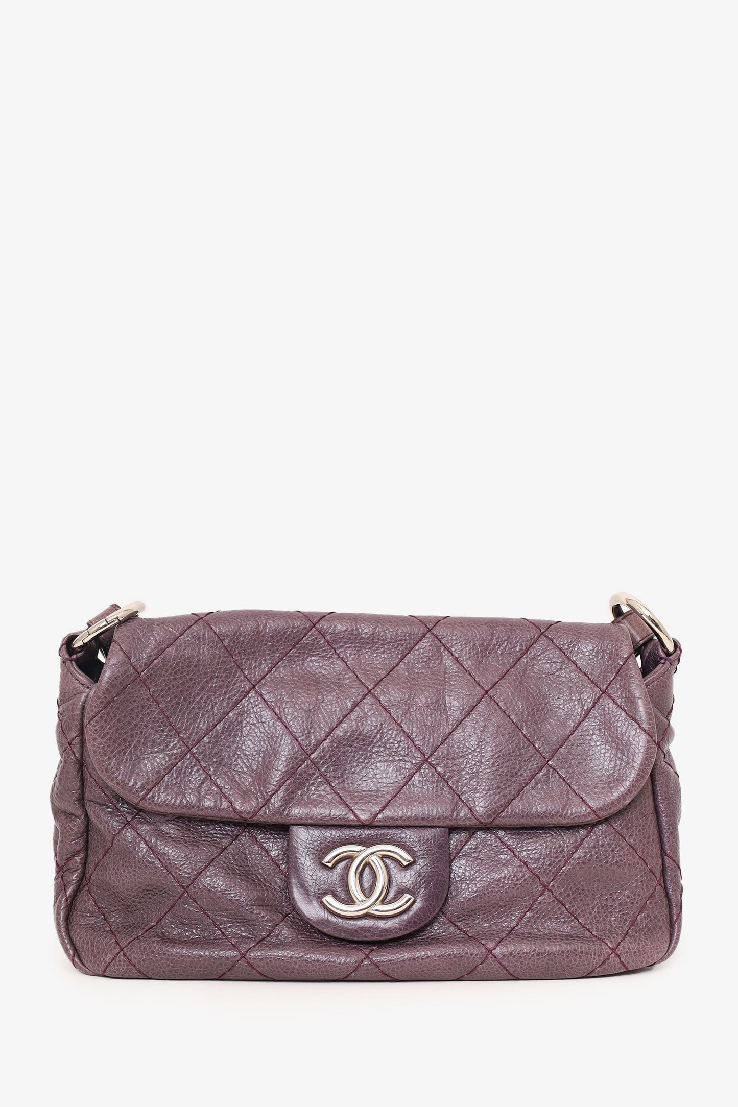 Pre-Loved Chanel™ 2009-10 Purple Glazed Calfskin Stitched On The Road Flap Bag