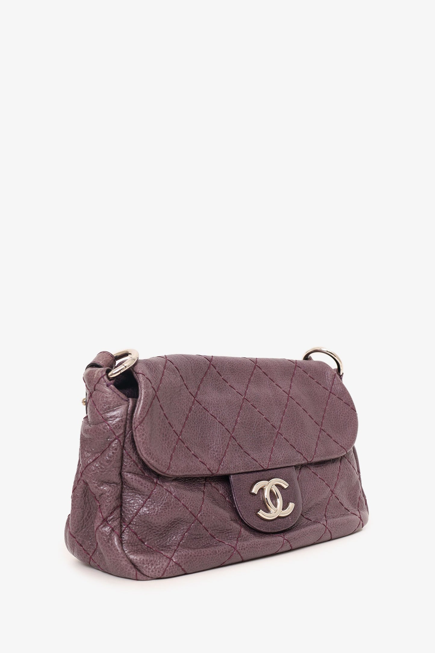 Pre-Loved Chanel™ 2009-10 Purple Glazed Calfskin Stitched On The Road Flap Bag