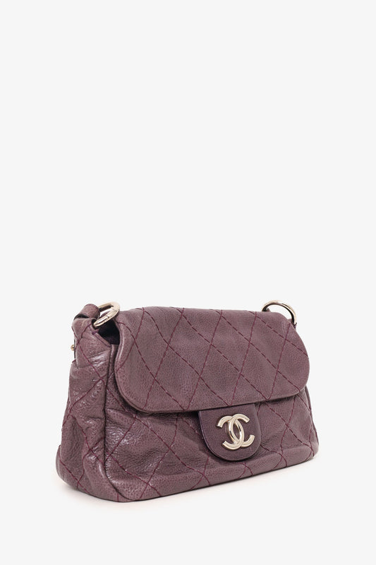 Pre-Loved Chanel™ 2009-10 Purple Glazed Calfskin Stitched On The Road Flap Bag