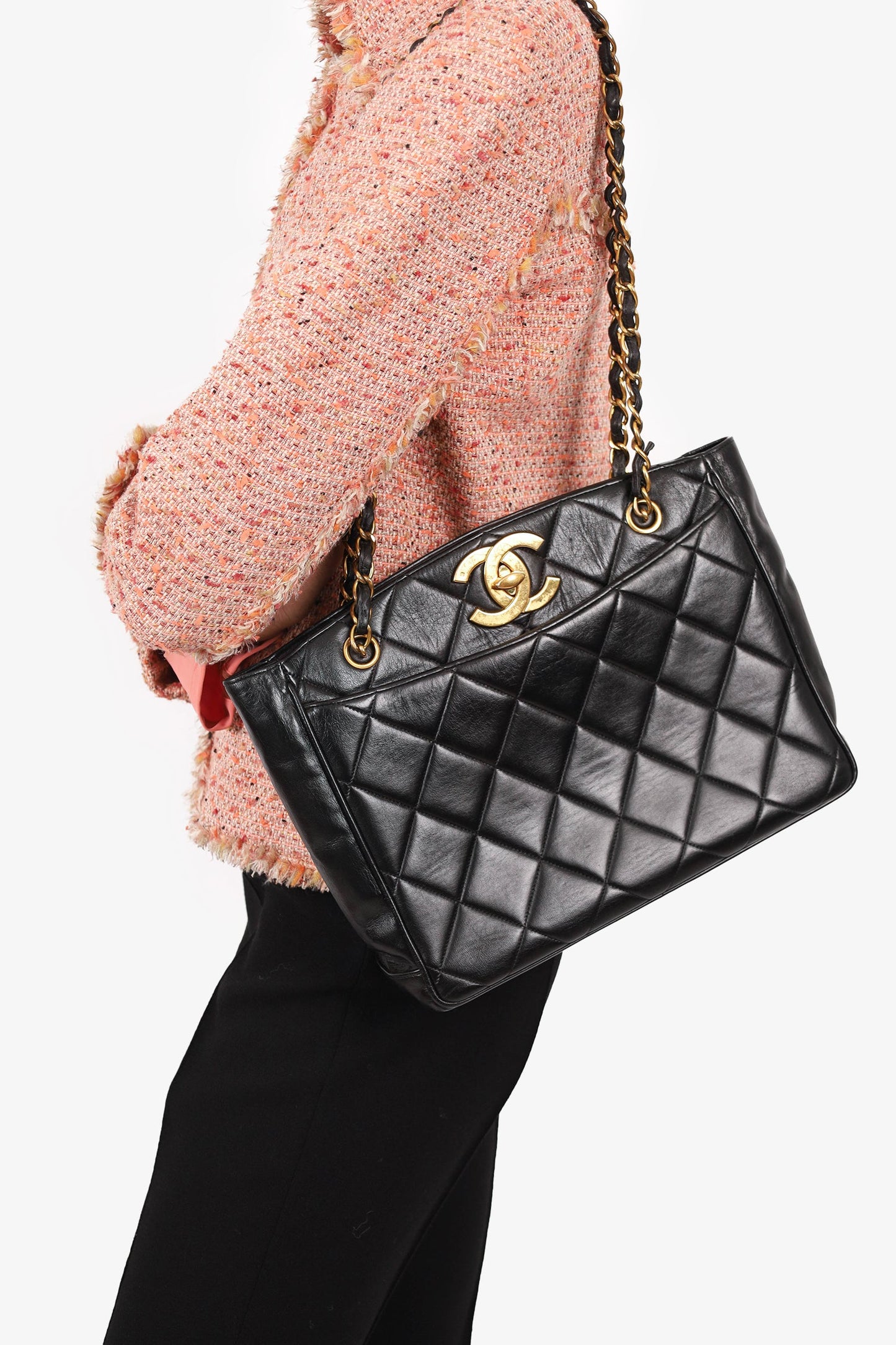 Pre-Loved Chanel™ Vintage Black Quilted Lambskin CC Tote Bag