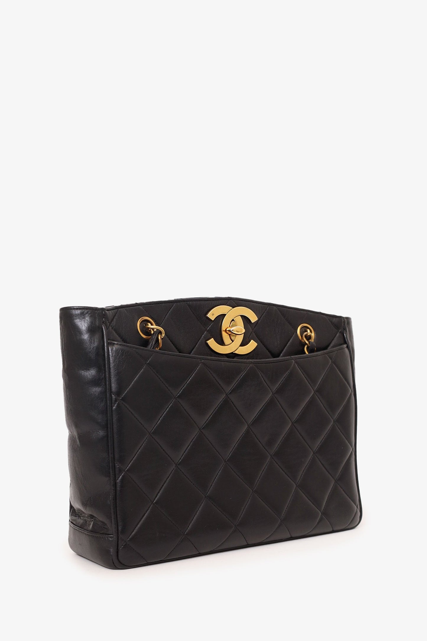 Pre-Loved Chanel™ Vintage Black Quilted Lambskin CC Tote Bag
