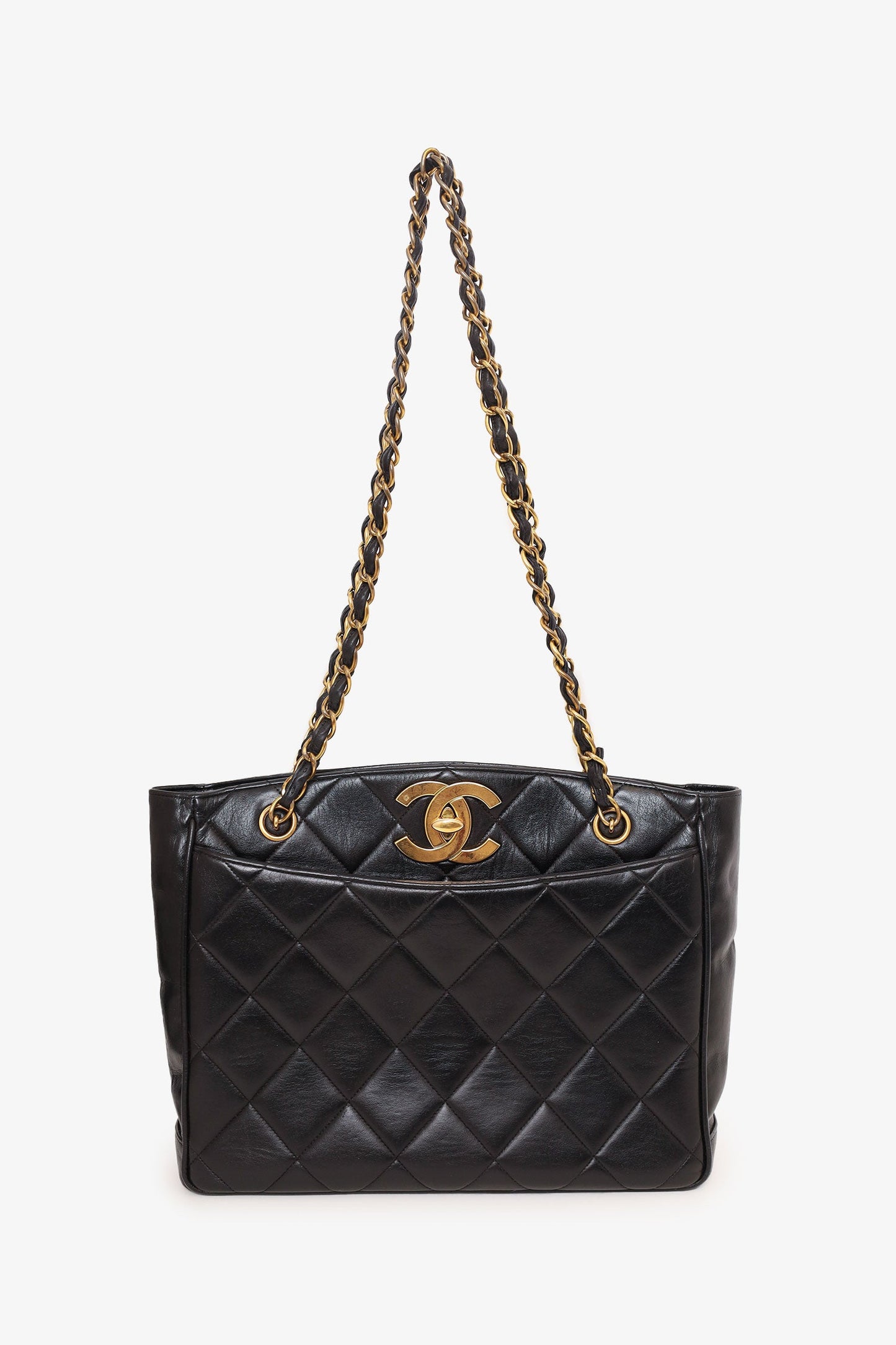Pre-Loved Chanel™ Vintage Black Quilted Lambskin CC Tote Bag