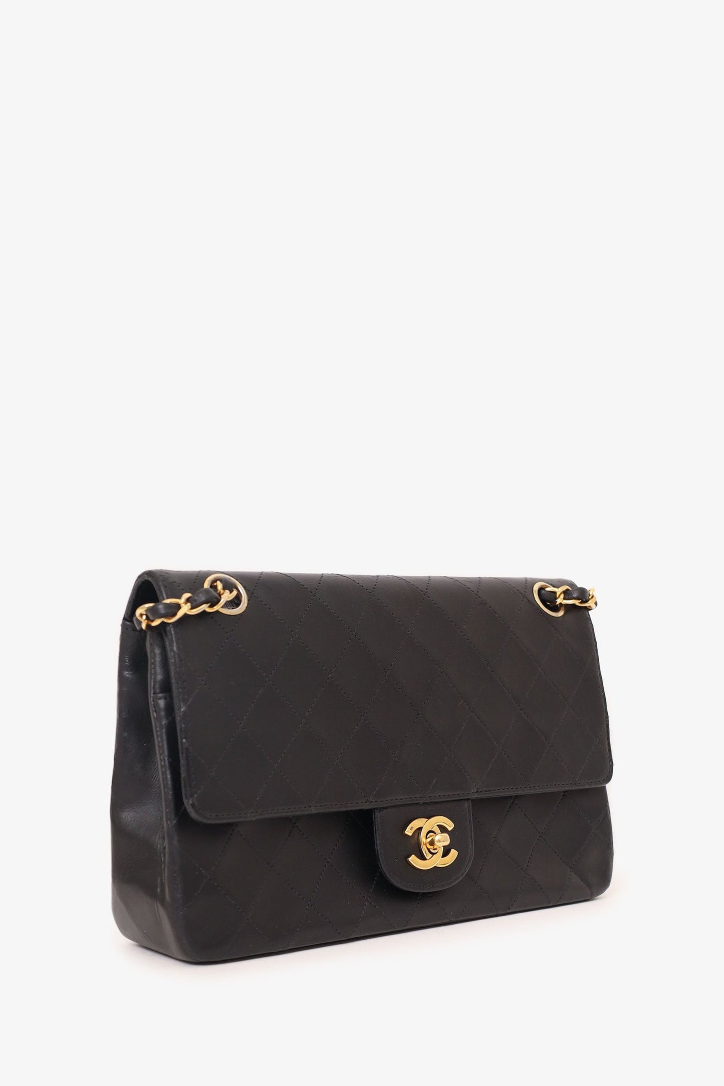 Pre-Loved Chanel™ 1986-88 Black Quilted Lambskin Medium Double Flap Bag 'Refurbished'