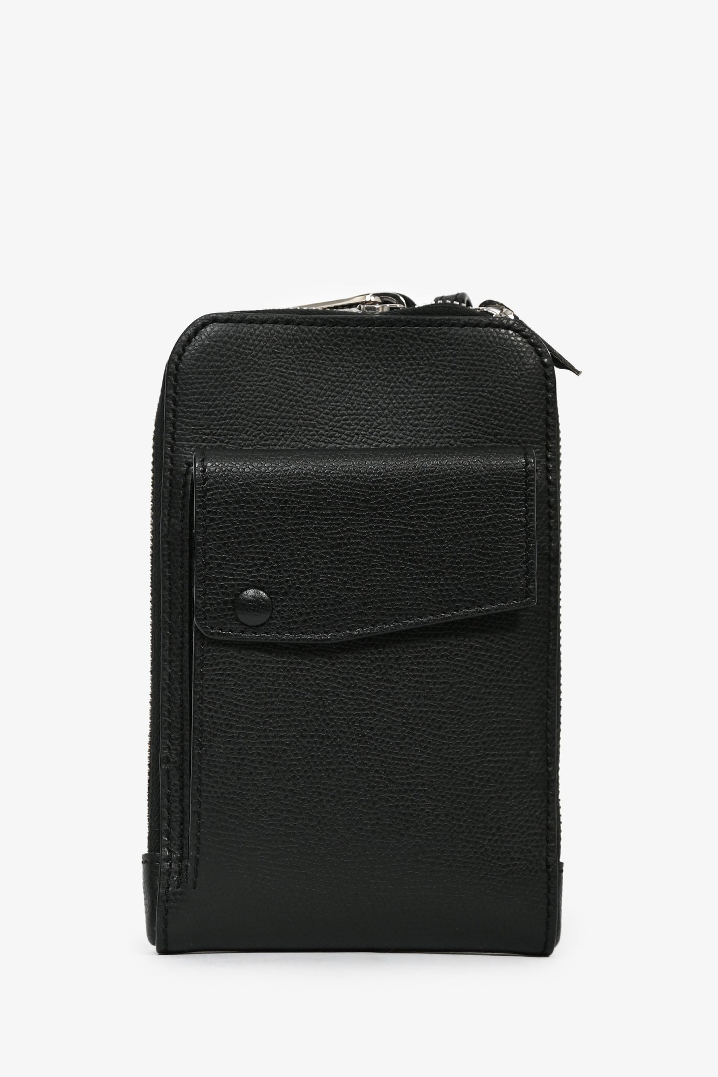 Valextra Black Leather Crossbody Phone Case