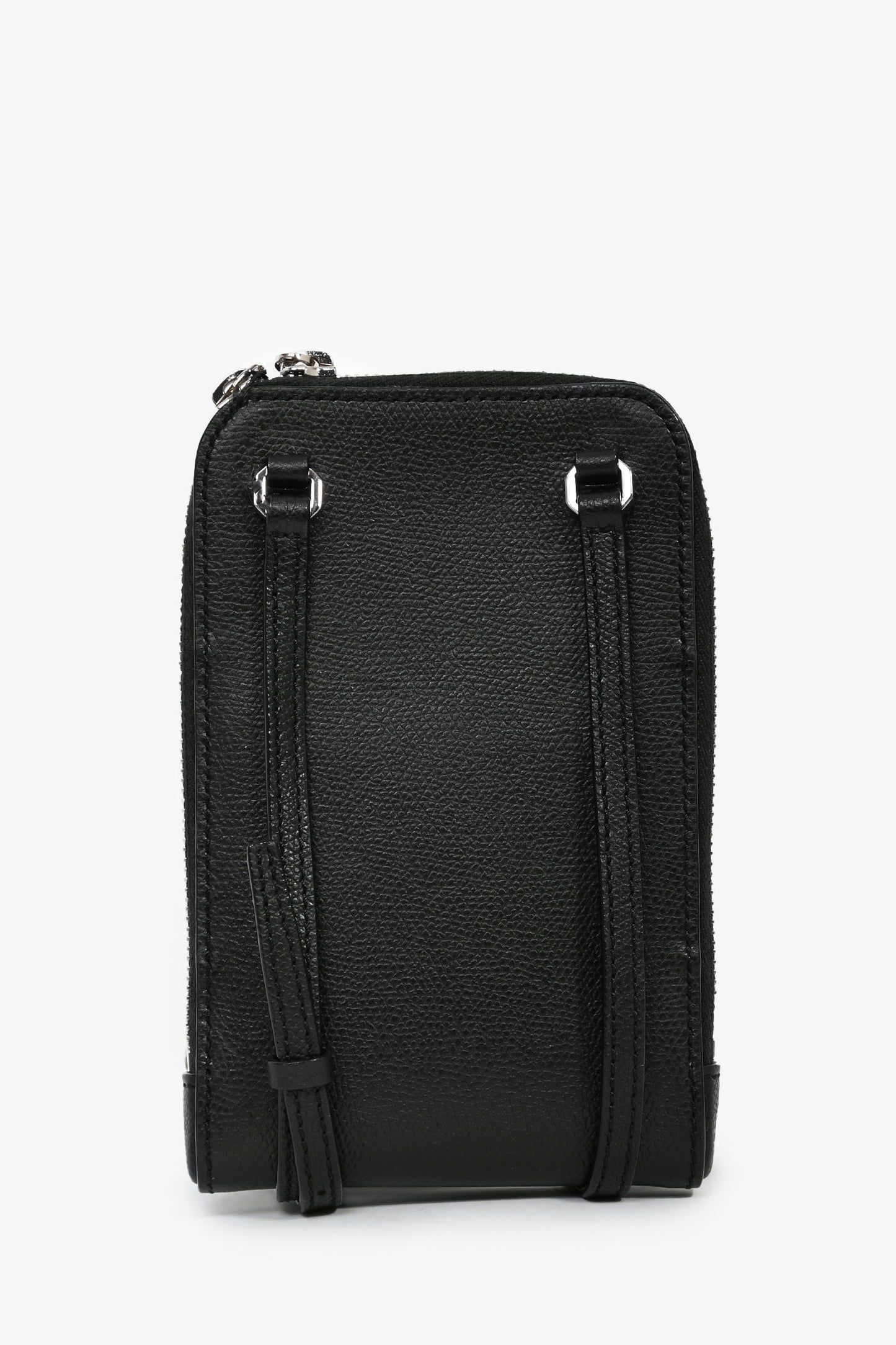 Valextra Black Leather Crossbody Phone Case