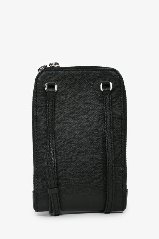 Valextra Black Leather Crossbody Phone Case