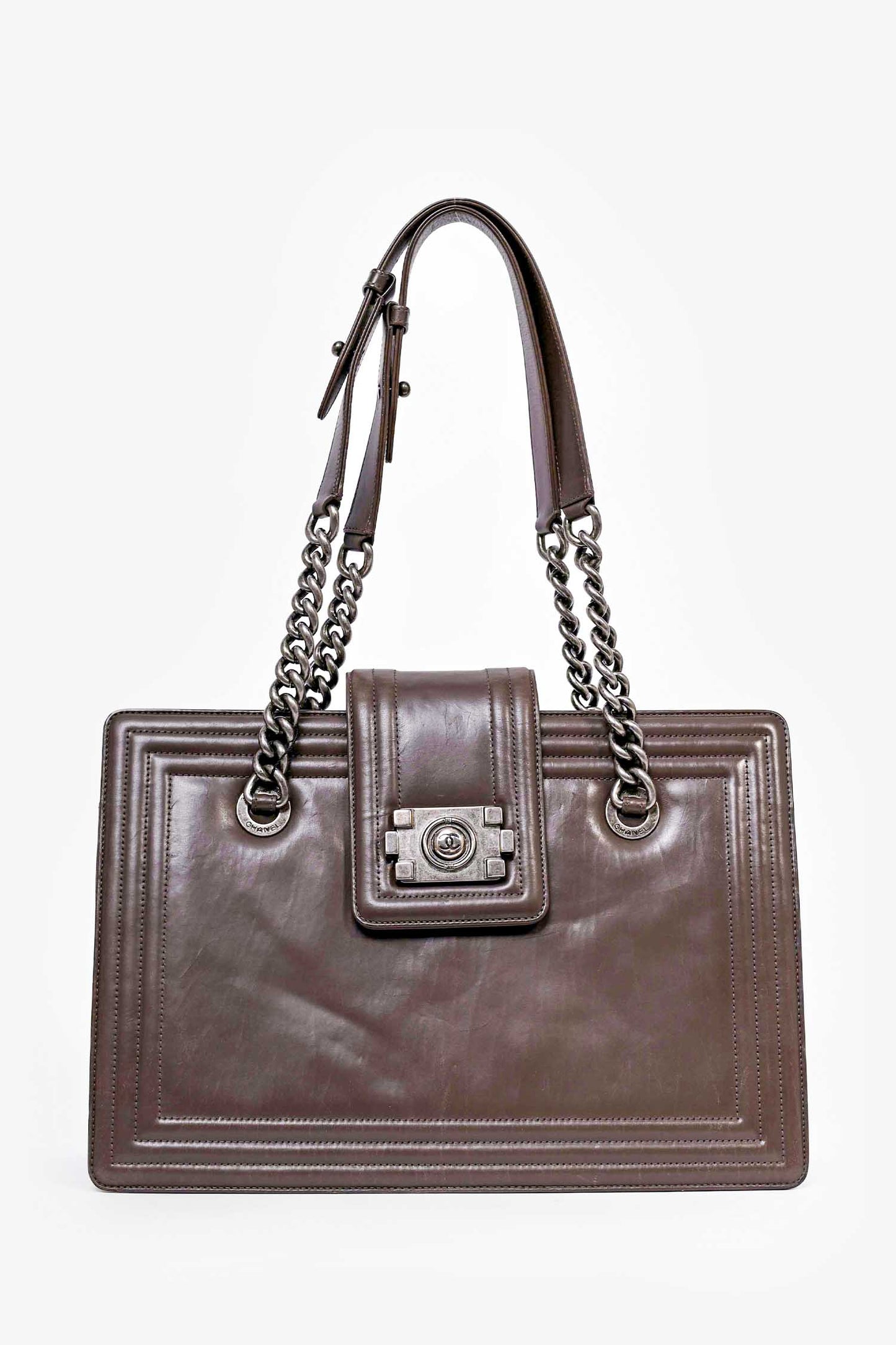 Pre-Loved Chanel™ 2011 Grey Leather Reverso Boy Bag (As Is)