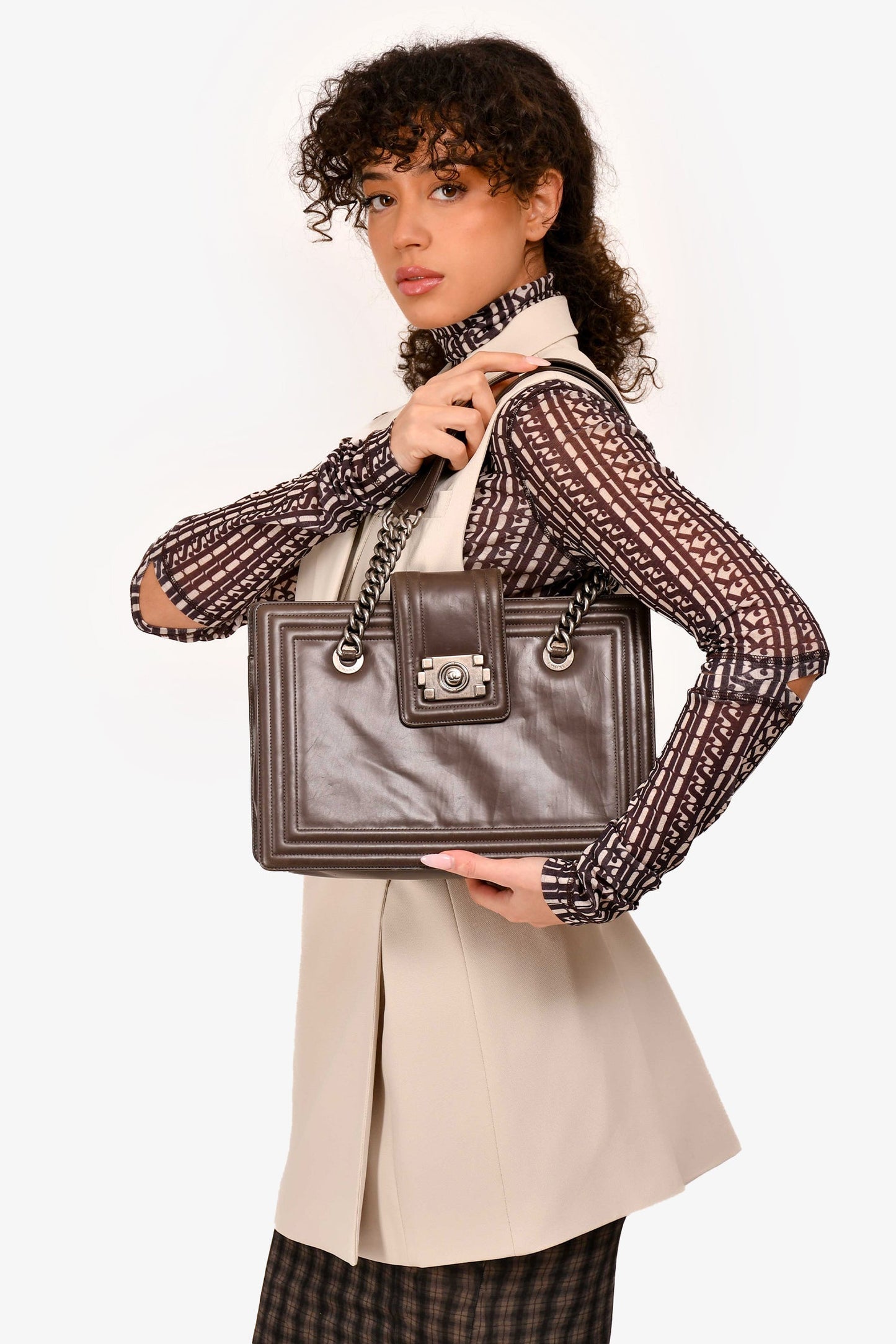 Pre-Loved Chanel™ 2011 Grey Leather Reverso Boy Bag (As Is)