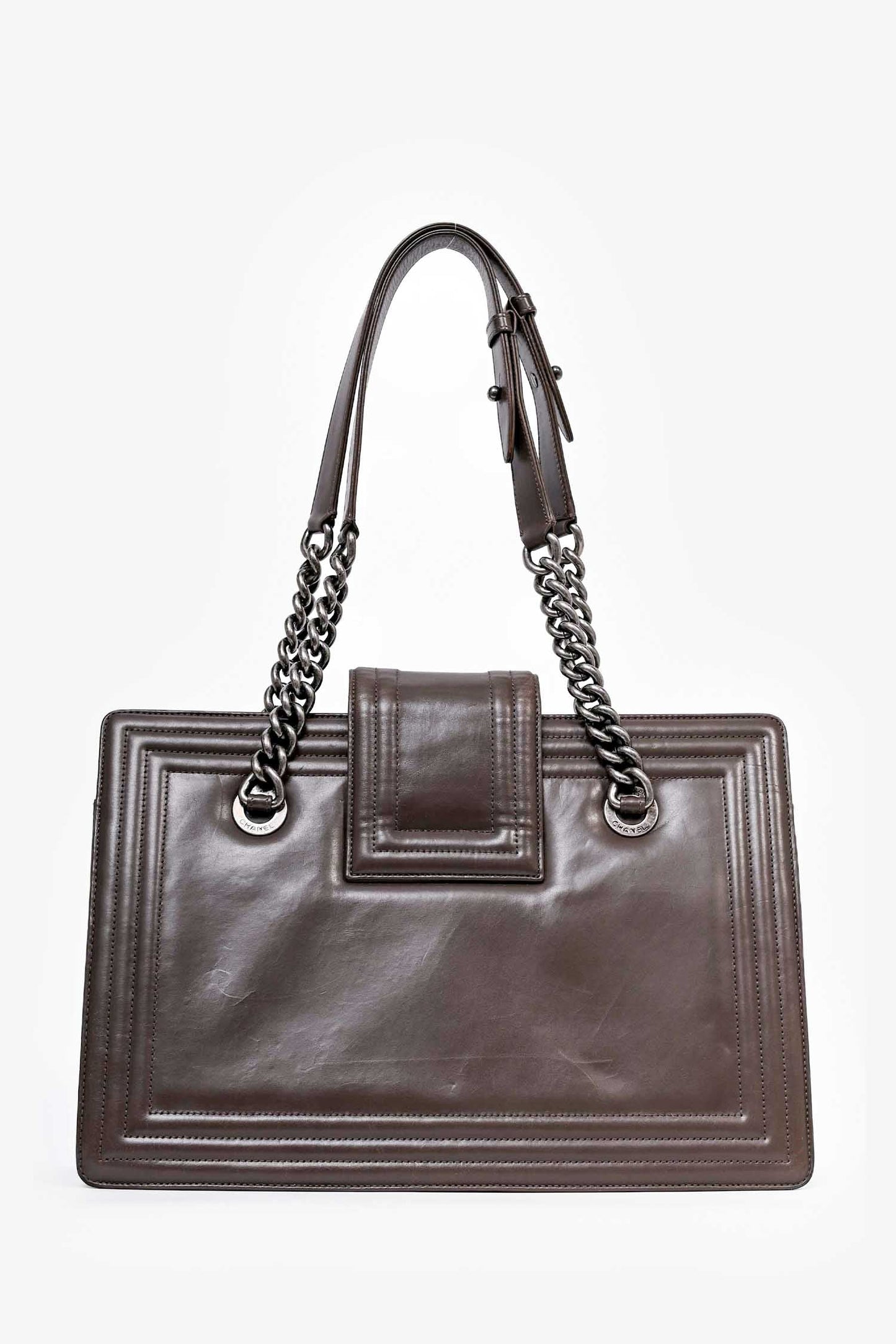 Pre-Loved Chanel™ 2011 Grey Leather Reverso Boy Bag (As Is)