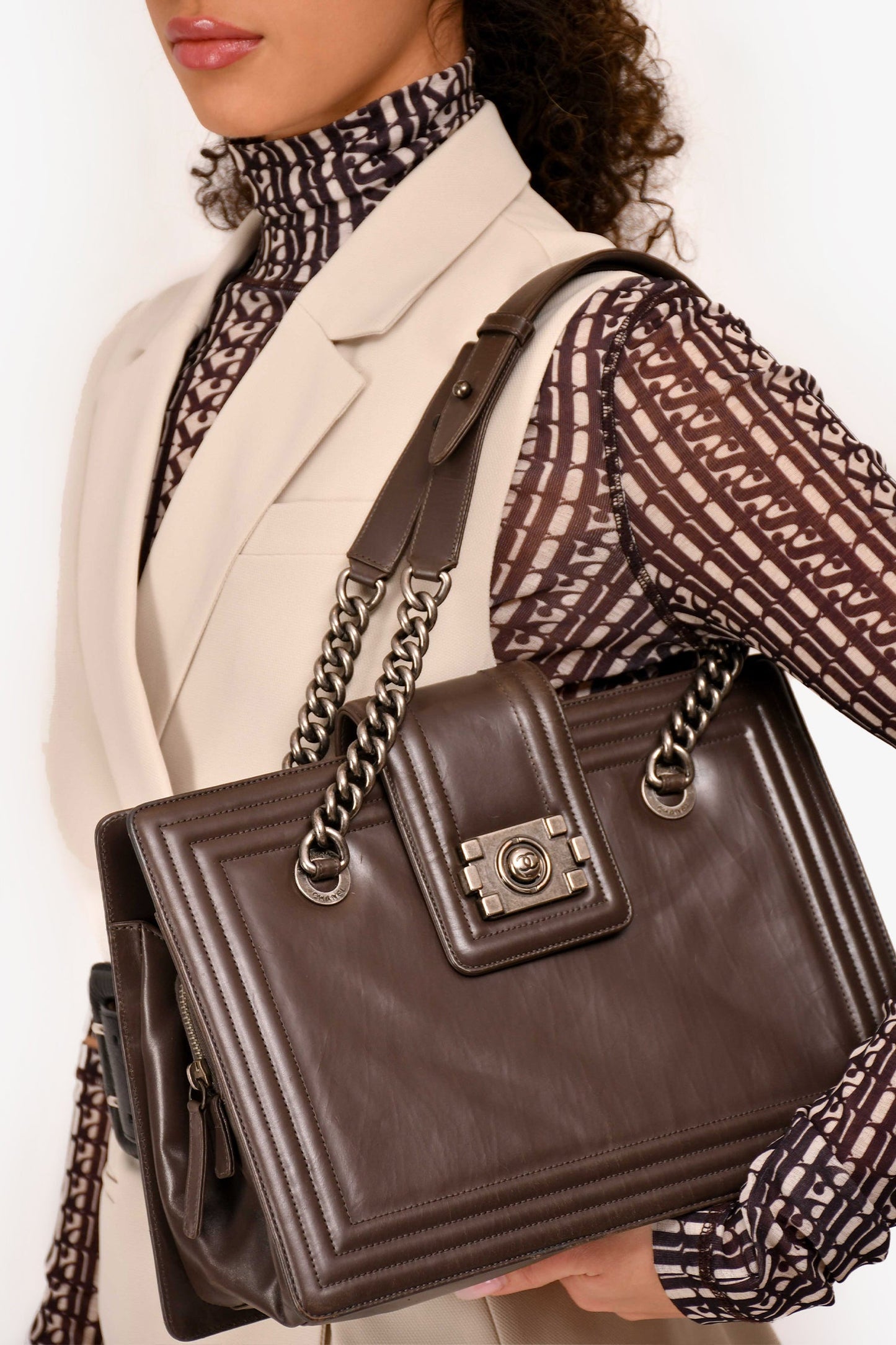 Pre-Loved Chanel™ 2011 Grey Leather Reverso Boy Bag (As Is)