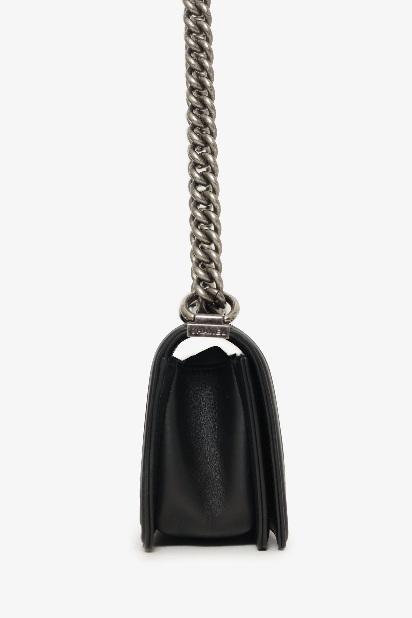 Pre-Loved Chanel™ 2017 Black/Navy Velvet/Calfskin Small Boy Bag