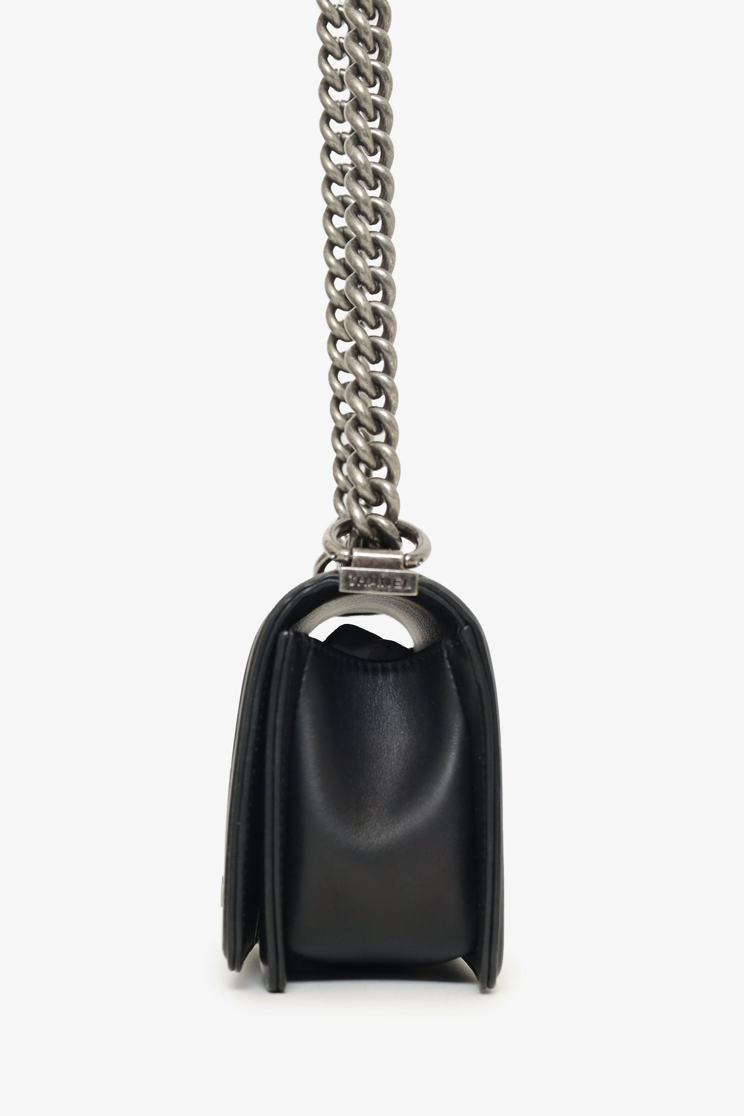 Pre-Loved Chanel™ 2017 Black/Navy Velvet/Calfskin Small Boy Bag