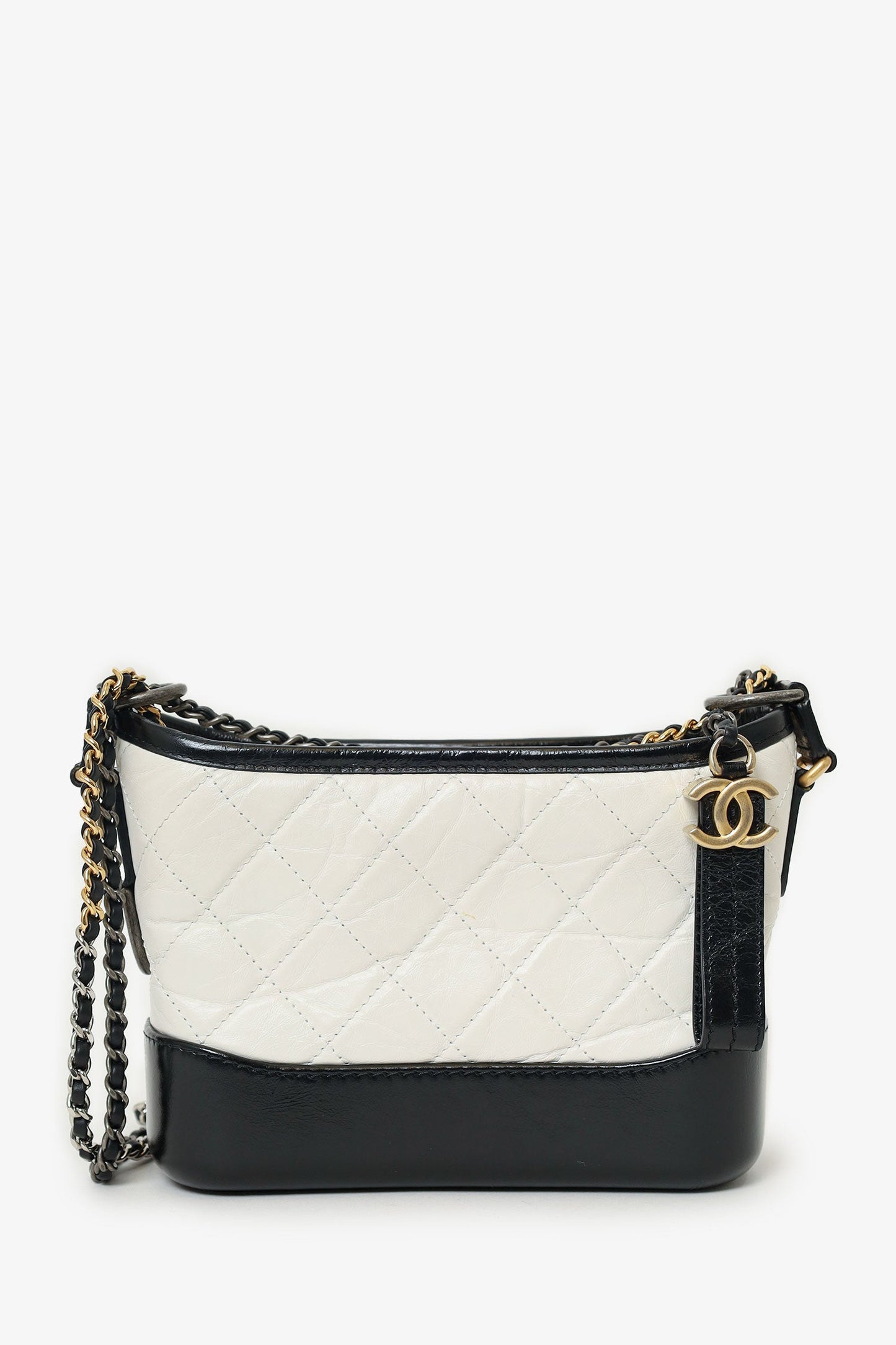 Pre-Loved Chanel™  2018 Black/White Lambskin Leather Small Gabrielle Bag