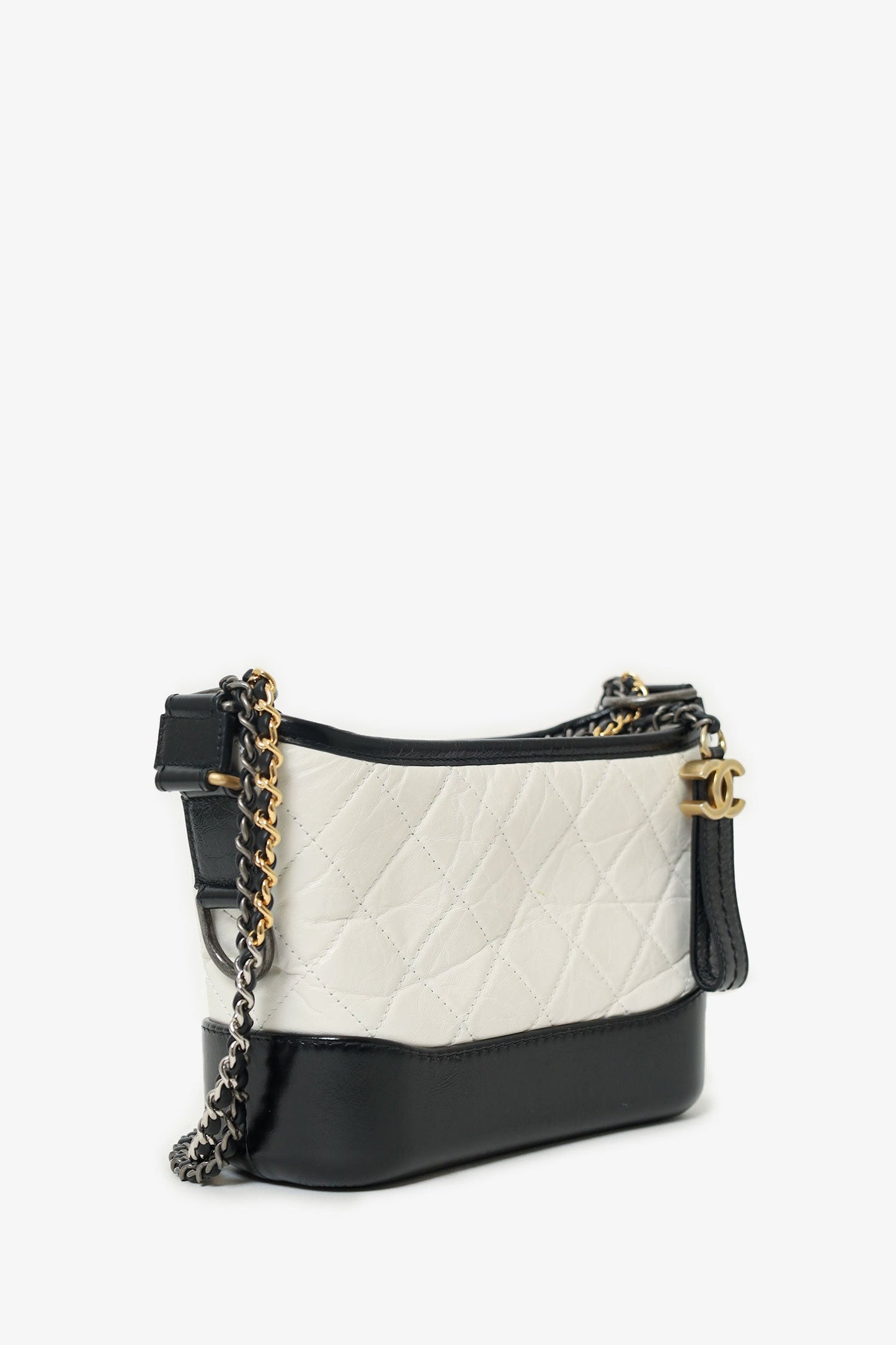 Pre-Loved Chanel™  2018 Black/White Lambskin Leather Small Gabrielle Bag